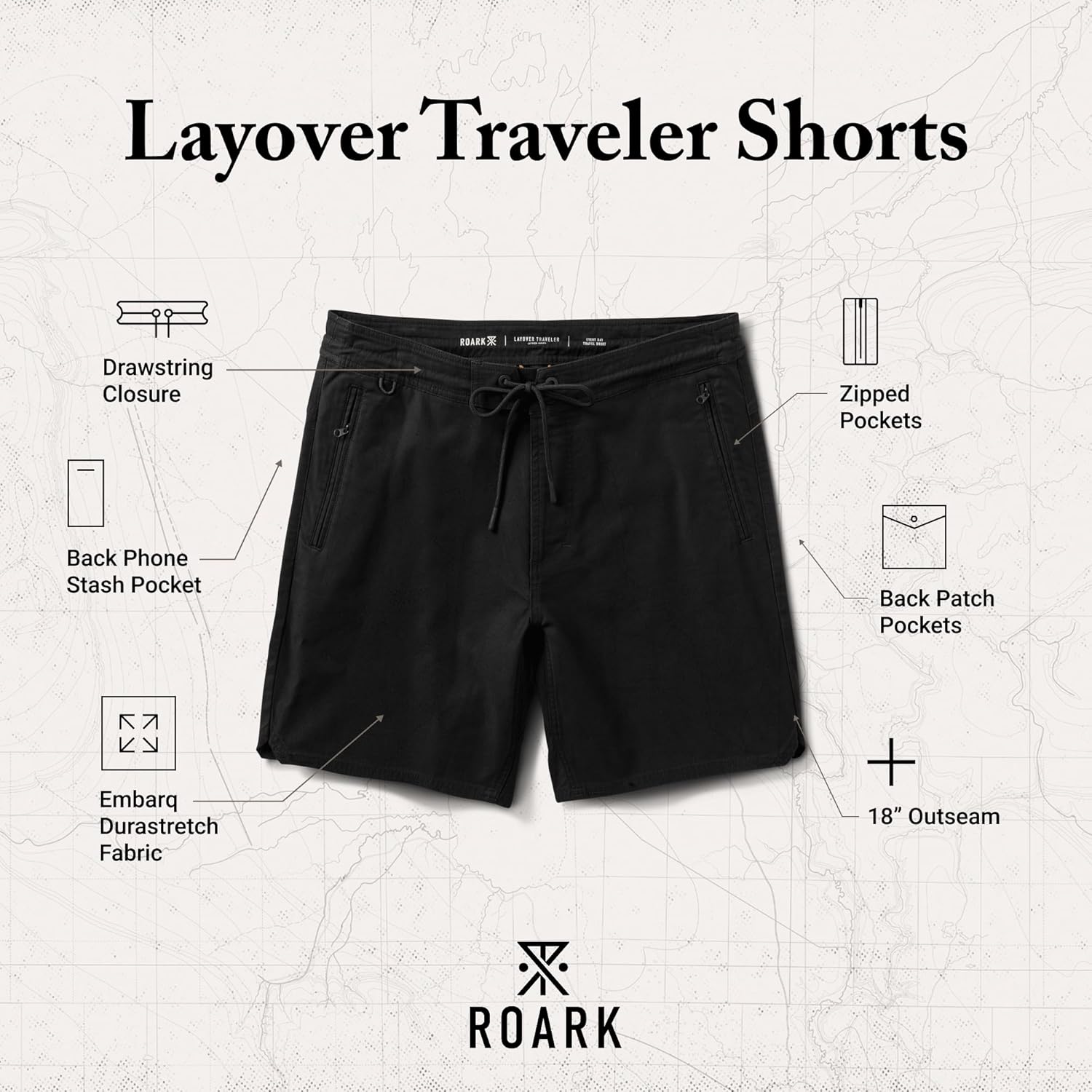 Roark Layover Traveler Walking Shorts – Lightweight Casual Hiking Shorts for Men, with Stretch Fabric, and Waist Drawstring - Image 4