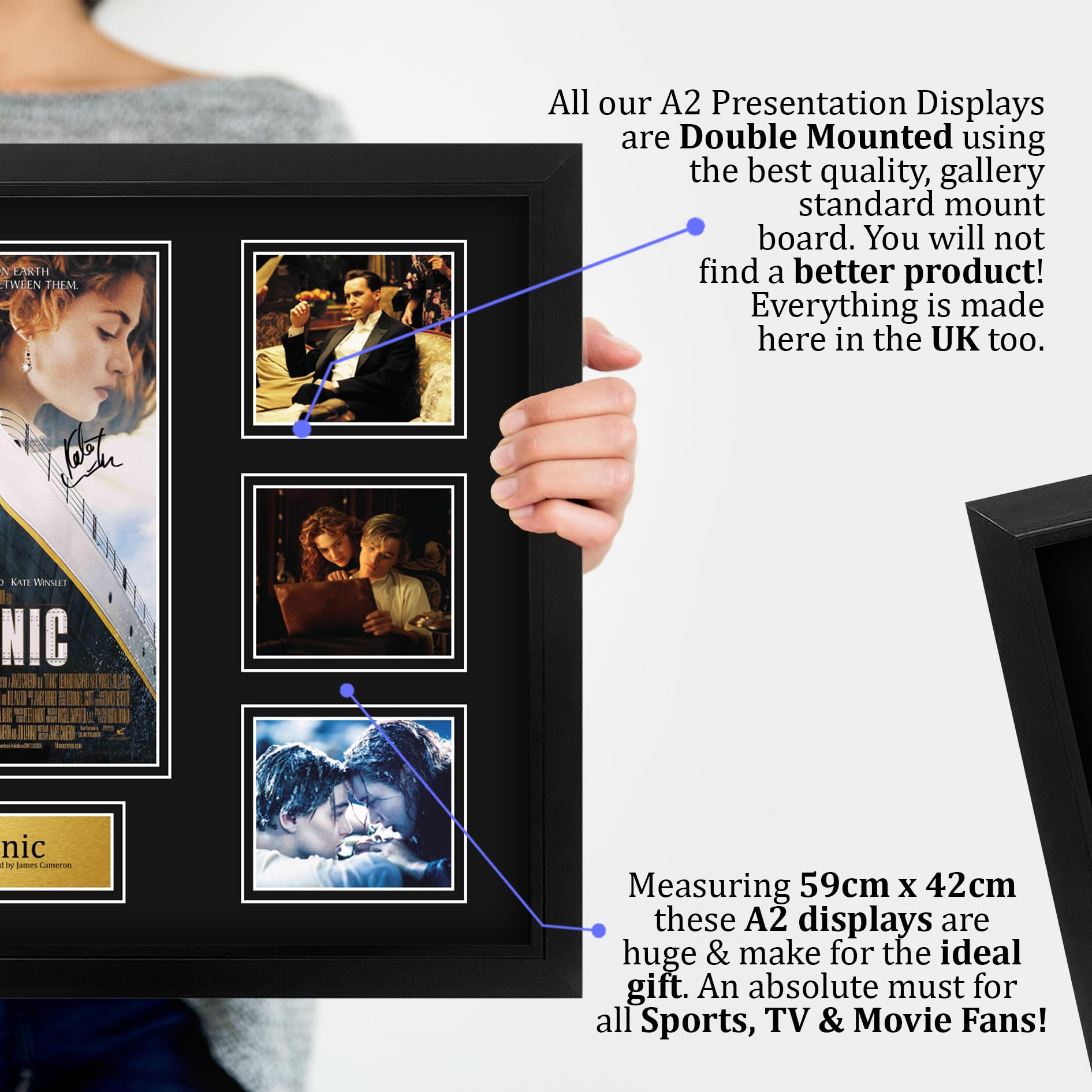 HWC Trading Titanic Leonard DiCaprio, Kate Winslet Geschenke Geducktes Signiertes Autogramm Foto für Fans von Film Memorabilien - A2 Gerahmt (ID-006593)