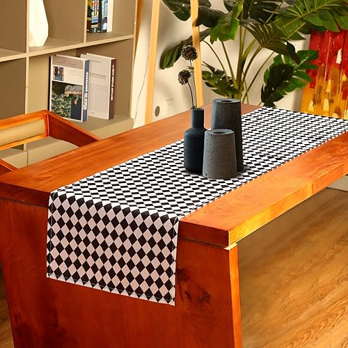 Miniatura 6 de 2 piezas de suministros de fiesta con bandera a cuadros, mantel a cuadros en blanco y negro, con entramado de diamante, impermeable, poliéster,