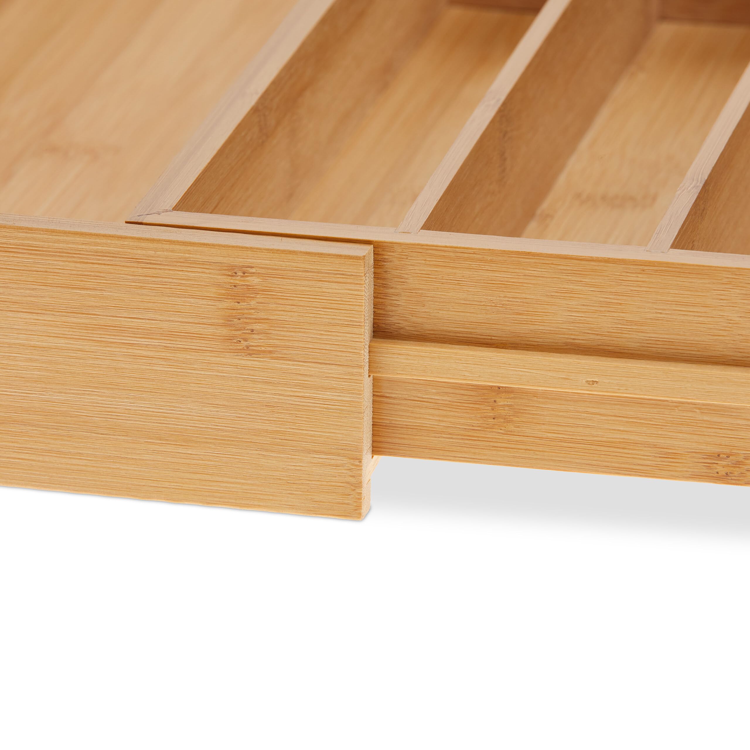 Relaxdays Cubertero, 7-9 Compartimentos, Organizador de Cubiertos Extensible, Cajón, 5 x 30,5-50 x 47 cm, Bambú, Natural