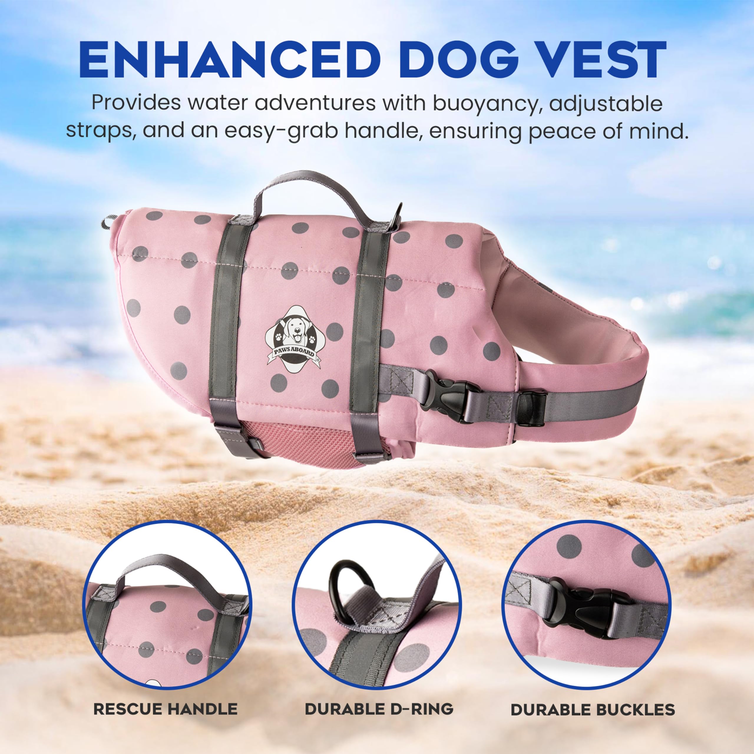 Gilet de sauvetage pour chien - Gilet de sauvetage pour chien réglable réfléchissant confortable - Plusieurs motifs - XXS à XL - Gilet de sauvetage pour chien avec poignée - Rose/argenté