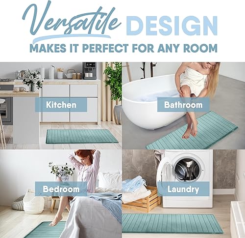 Miniatura 7 de MICRODRY Tapete de baño de espuma viscoelástica extra grueso, moderno, con infusión de carbón, base antideslizante GripTex, absorbente, de fácil