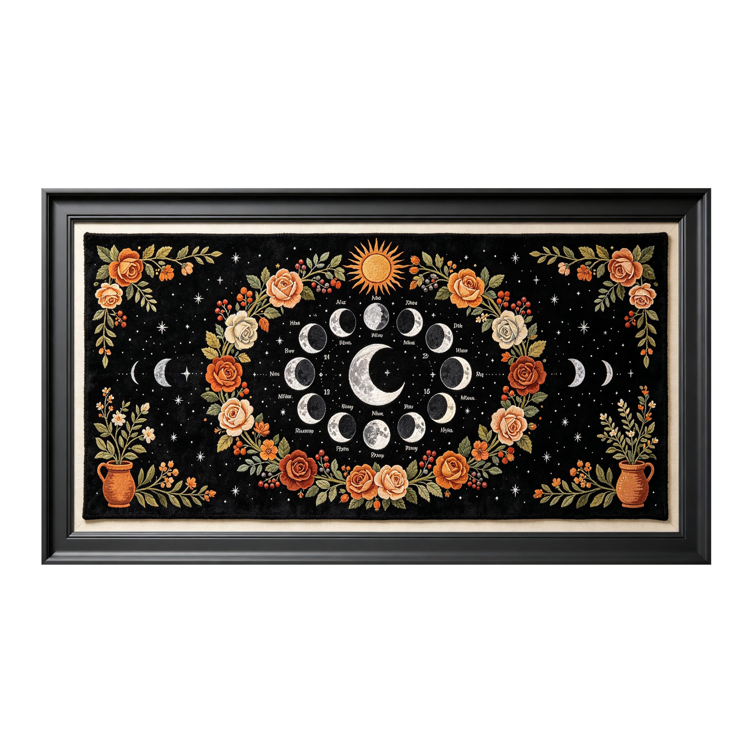 Yzpallescene Art260711073 3D Framed Wall Art Celestial Moon Phase Floral Botanical Mystic Vintage Large Size Selfadhesive Removable Wall Decor Prints Artwork For Living Room Bedroom Office