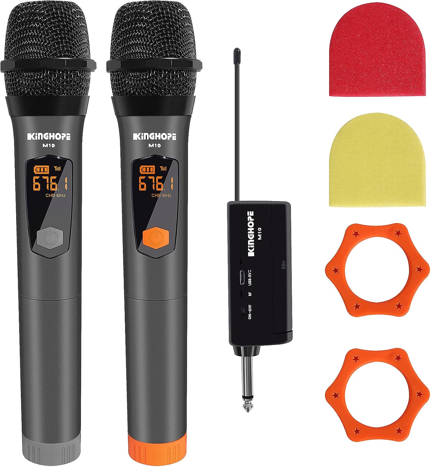Kinghope Wireless Microphone，UHF Dual Handheld Dynamic Mic Karaoke System with 200FT Range Rechargeable Receiver for Singing Machine/PA System/Amplifiter to Meeting Speech Wedding Family Music Party : Musical Instruments