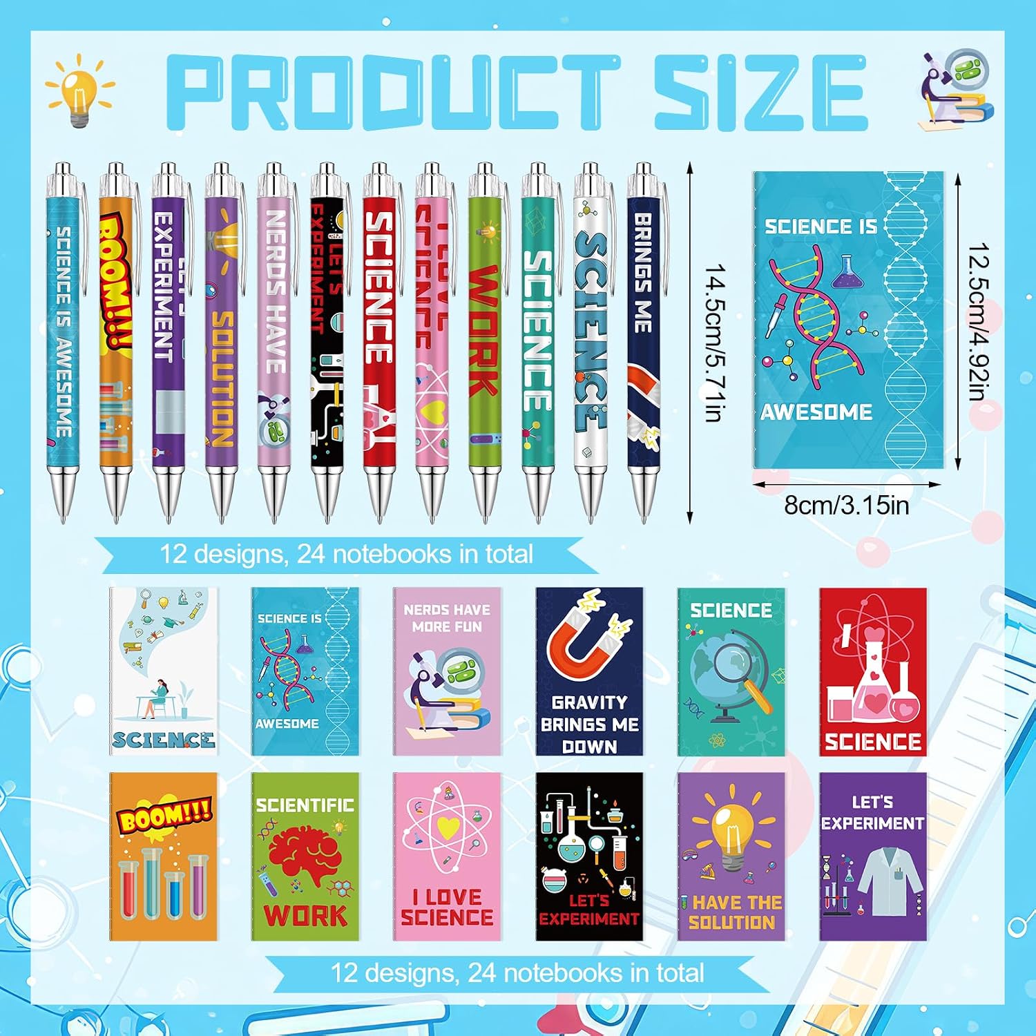 Uoeo 24 Sets Science Party Favors Science Notebooks with Ballpoint Pens Bulk Mini Scientist Notepad Pocket Journal Science Pen Lab Week Gifts for Laboratory Workers Nurse Chemistry Classroom Rewards