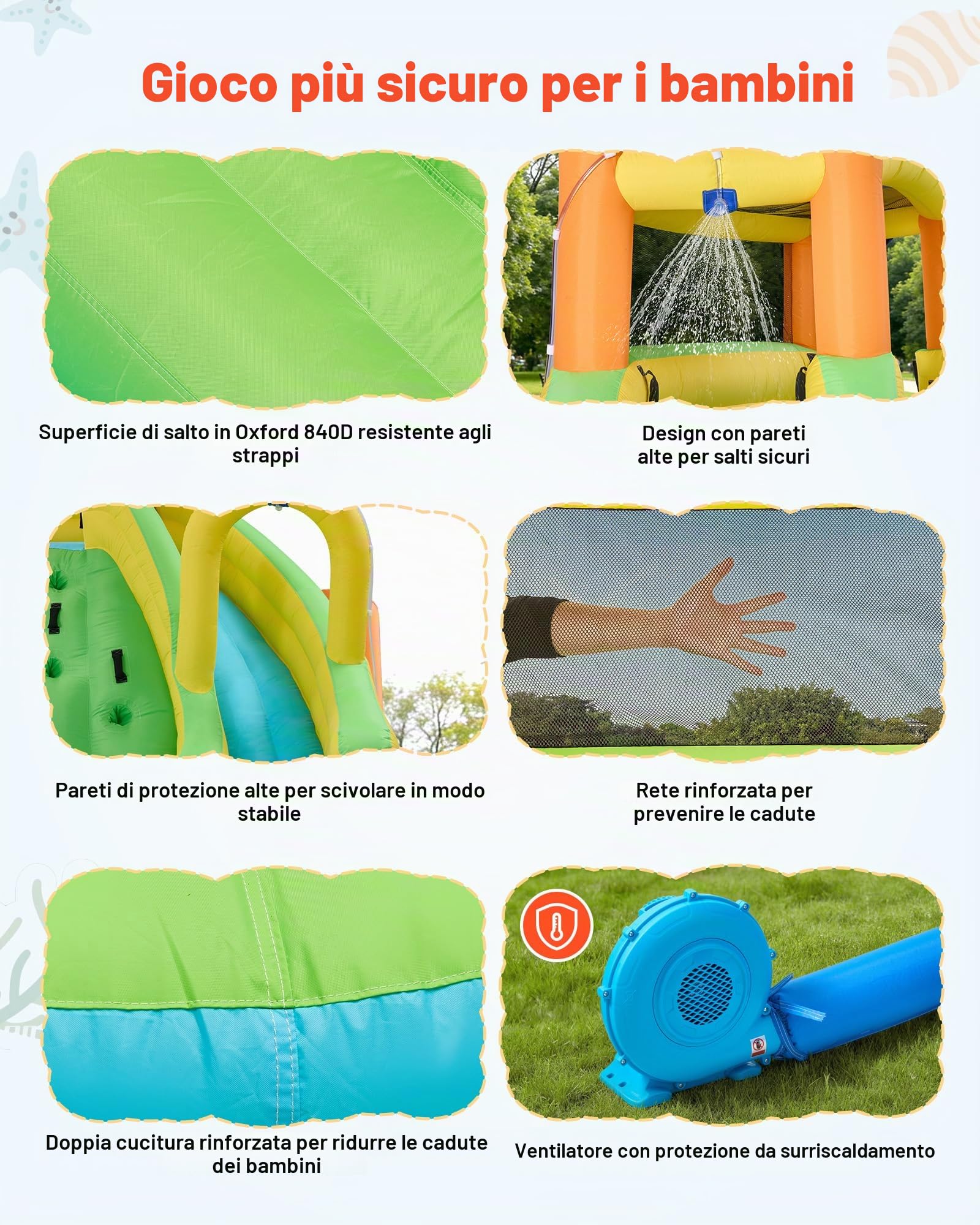 VEVOR Castello Gonfiabile Parco Acquatico per Bambini 405 x 347 x 255 cm da Esterno, Castello Gonfiabile con 2 Scivoli Parete da Arrampicata Capienza 3-4 Bambini da 3-8 Anni Gioco d'Acqua