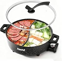 FunPot 6L Electric Hot Pot with S-Shape Dual Divider, 1350W Fast Boil, Smart Temp Control, Nonstick Black