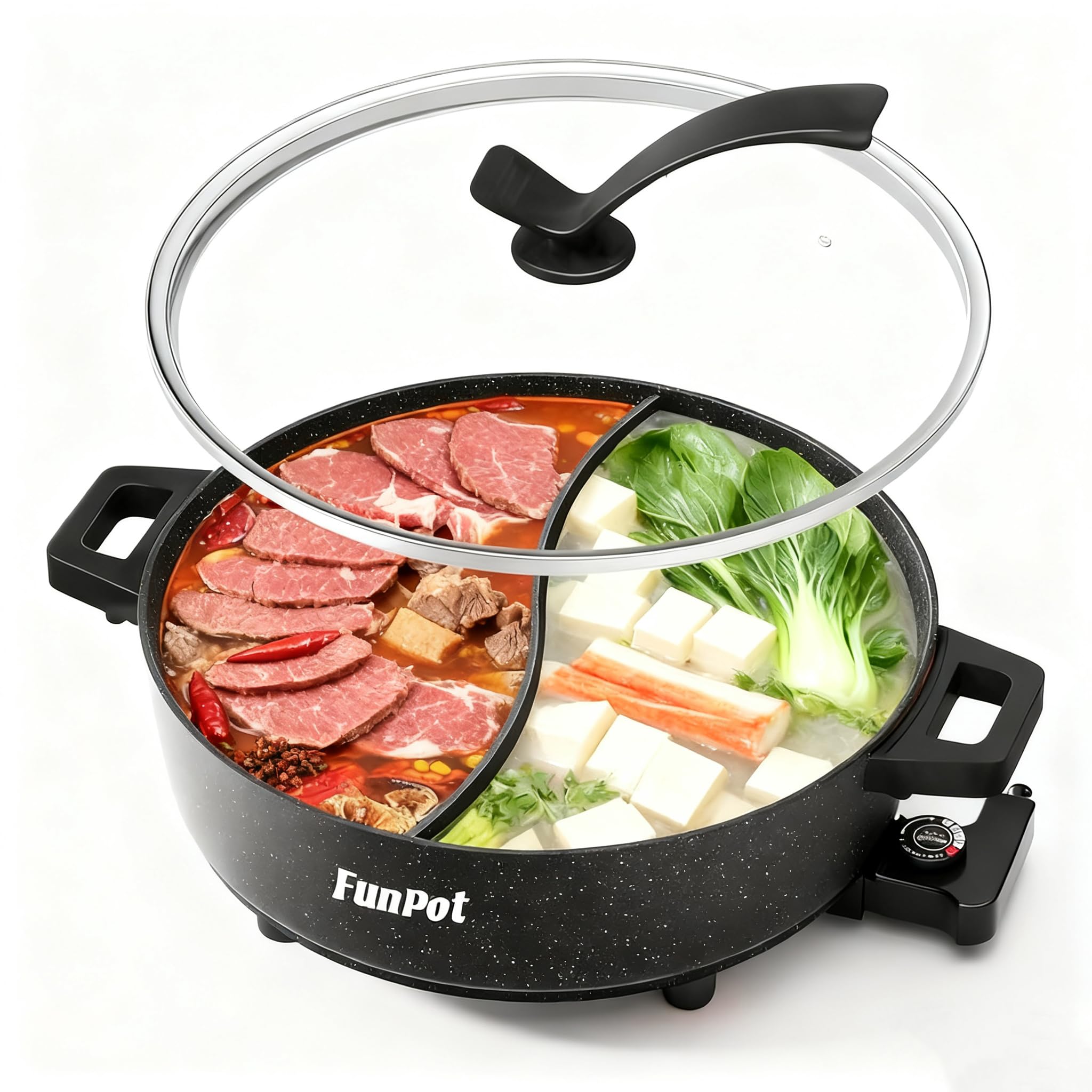 6L Electric Hot Pot with S-Shape Dual-Divider, Smart Temperature