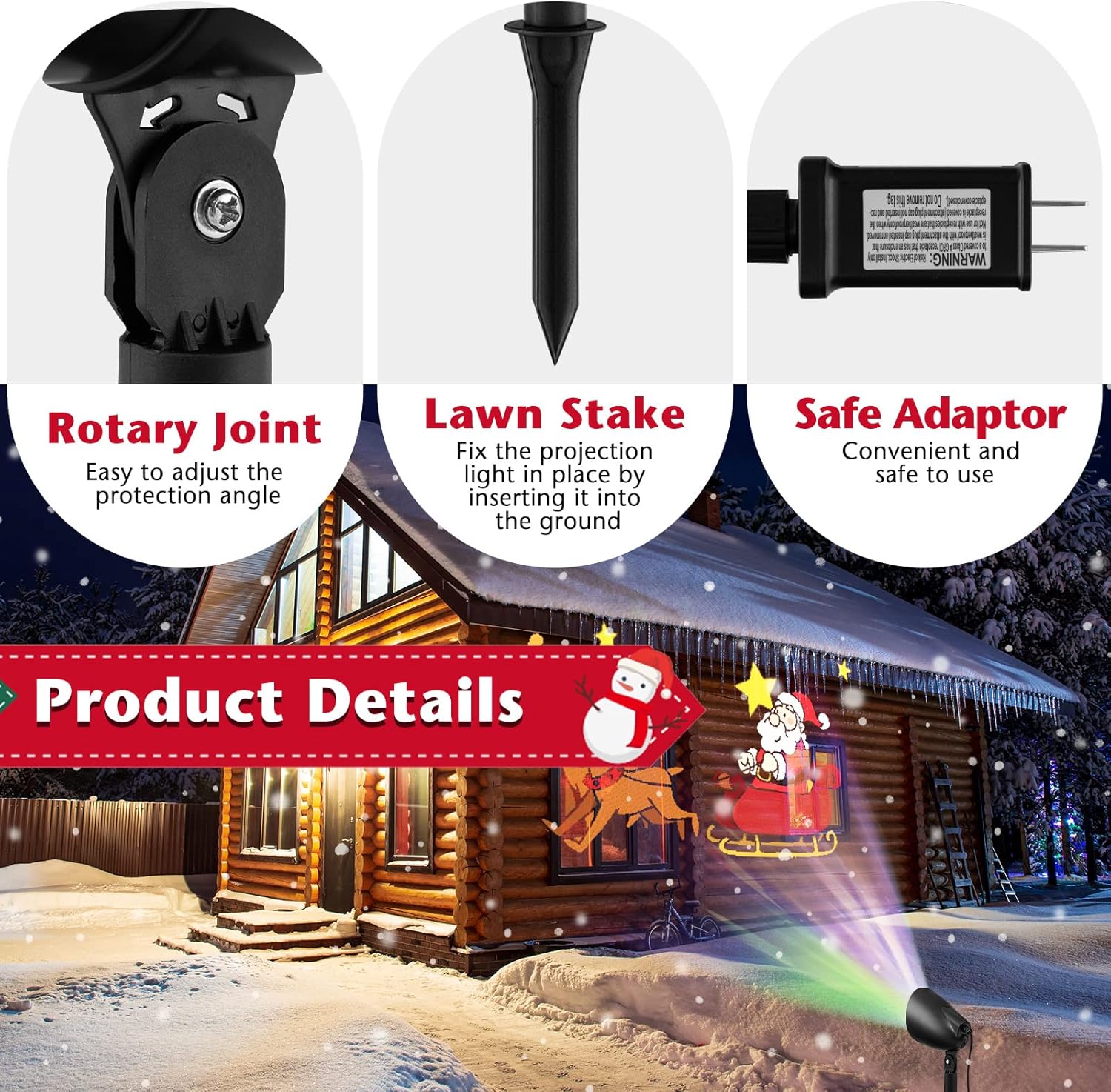 Goplus Christmas Projector Lights Outdoor, LED Santa Claus on Sleigh Projection Lamp with 65° Adjustable Angle, Lawn Stake, Water Proof Landscape Decorative Lighting for Christmas Holiday Party Garden