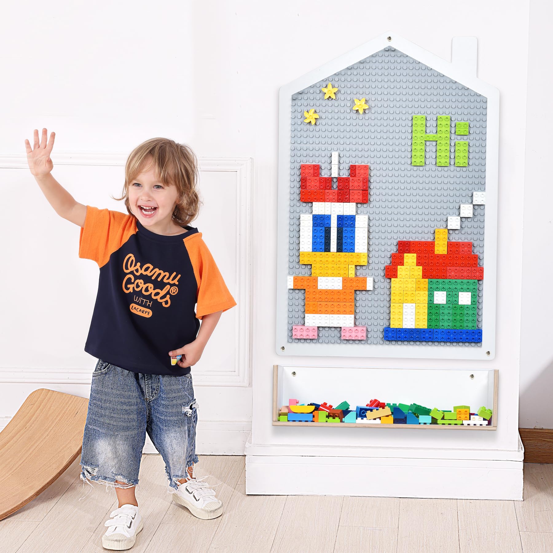 Bolocon Vertical Building Brick Base Plate & Chalkboard, 2-Sided Activity Panel and Blackboard for Kids&Toddlers Playroom, Compatible with All Major