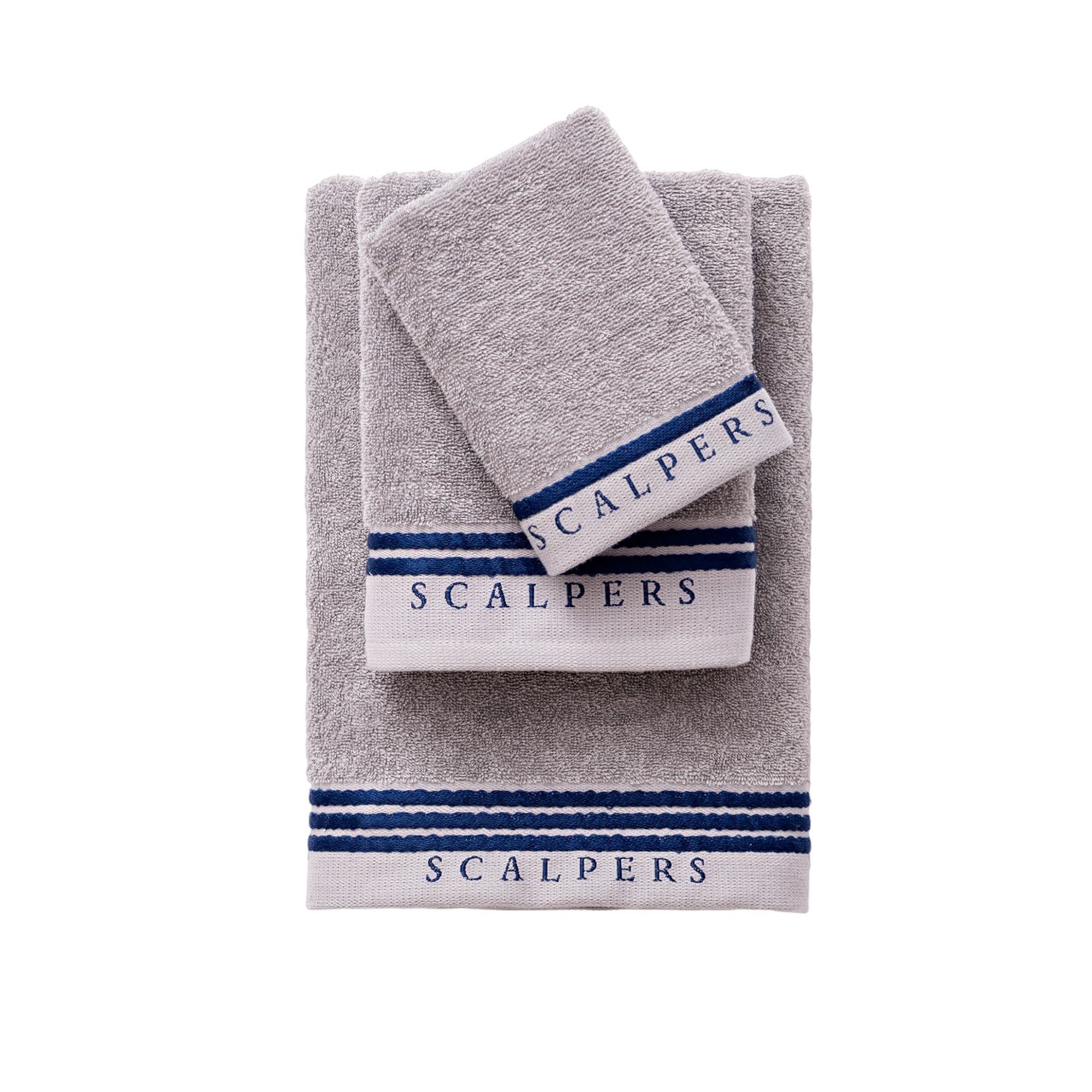 Scalpers Set Toallas baño (tocador 30x50cm + Manos 50x90cm + baño 70x140cm) 450GSM en algodón Gris con Azul Home