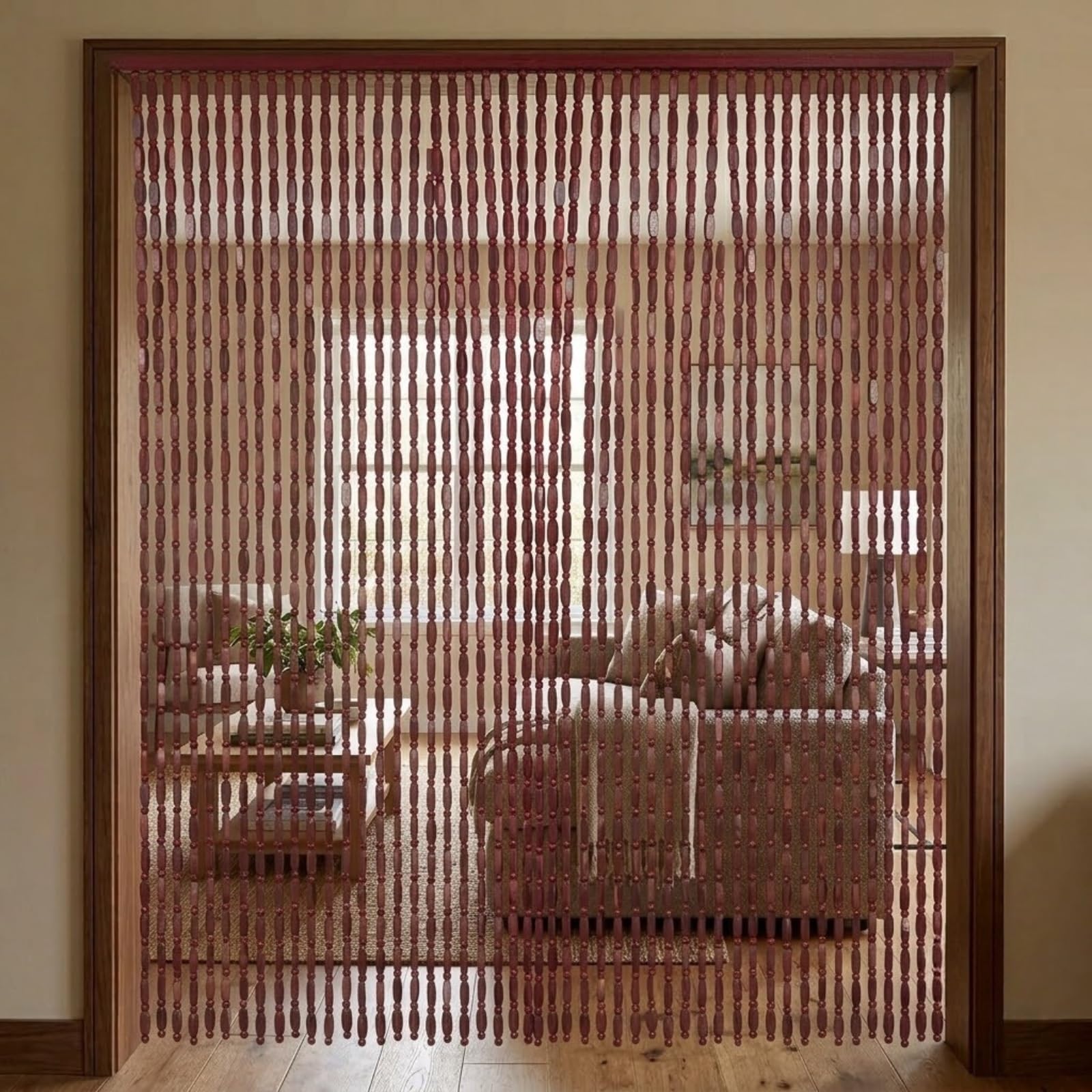 Rideau À Perles en Bambou Pour Porte, Fait Main et Réutilisable, Séparateur de Pièce Décoratif, Rideau Suspendu Pour Protection Contre Les Insectes, Cuisine Chambre(Claret,100x180cm)