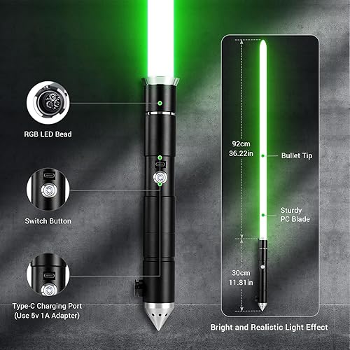 Miniatura 14 de DAMIENSABER Sable de luz verde RGB3.0 con oscilación suave, control de movimiento, sable de luz de duelo de 16 fuentes de sonido con cambio