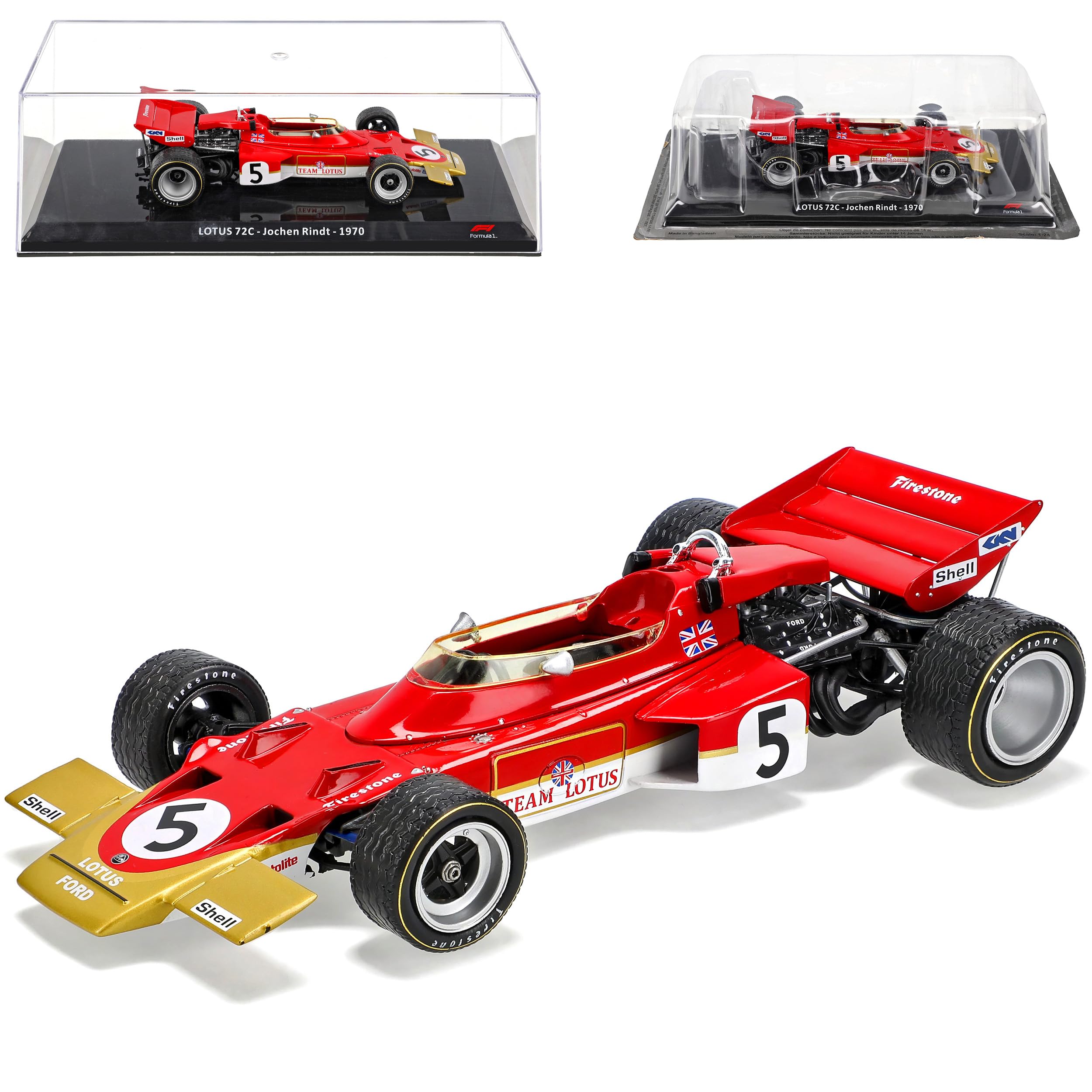 alles-meine.de GmbH Lotus 72C Jochen Rindt 1970 Formel 1 mit Sockel und Vitrine 1/24 Modell Auto