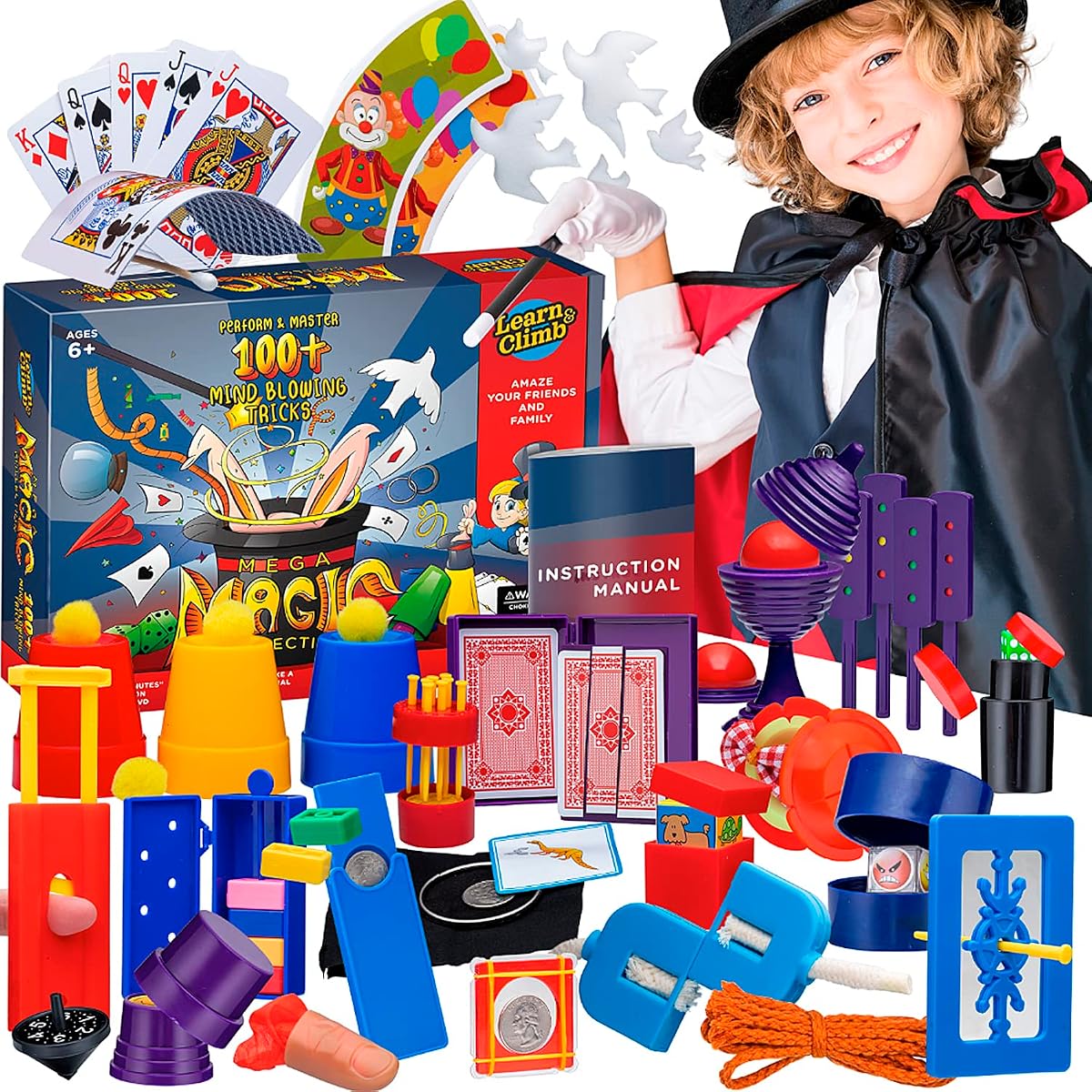 Mega Kit de Magia para Niños - Realiza 100 de los Trucos Más Emocionantes de Hoy - Conjunto de Magia con Vídeos Tutoriales para Niños de 6-8, 8-10, 10-12