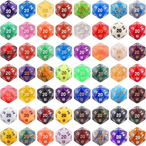 Miniatura 2 de AUSTOR Juego de dados poliédricos D20 de 56 piezas de 20 caras con una bolsa de almacenamiento de terciopelo negro para juegos de mesa DND RPG MTG
