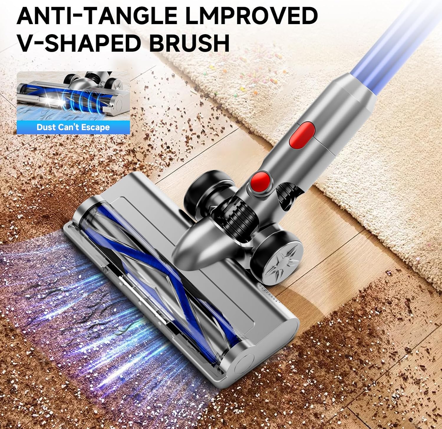 Cordless Vacuum Cleaner, 8 in 1 Powerful Stick Vacuum with 50Mins Rechargeable Battery, Vacuum Cleaners for Home Anti-Tangled Lightweight Handheld Vacuum for Hardwood Floor, Carpets, Pet Hair, Blue