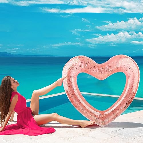 Miniatura 3 de Paquete de 8 anillos inflables de natación con forma de corazón flotadores para mujeres y niñas, suministros de fiesta en la playa
