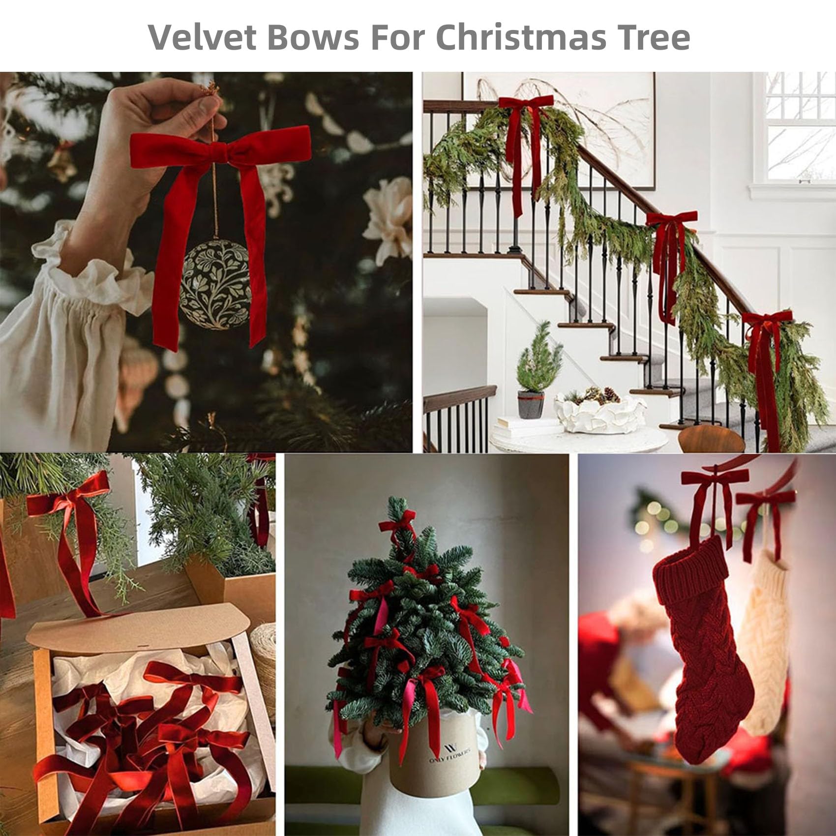 24 Pcs Burgundy Velvet Bows For Christmas Tree, Wreath, Gift