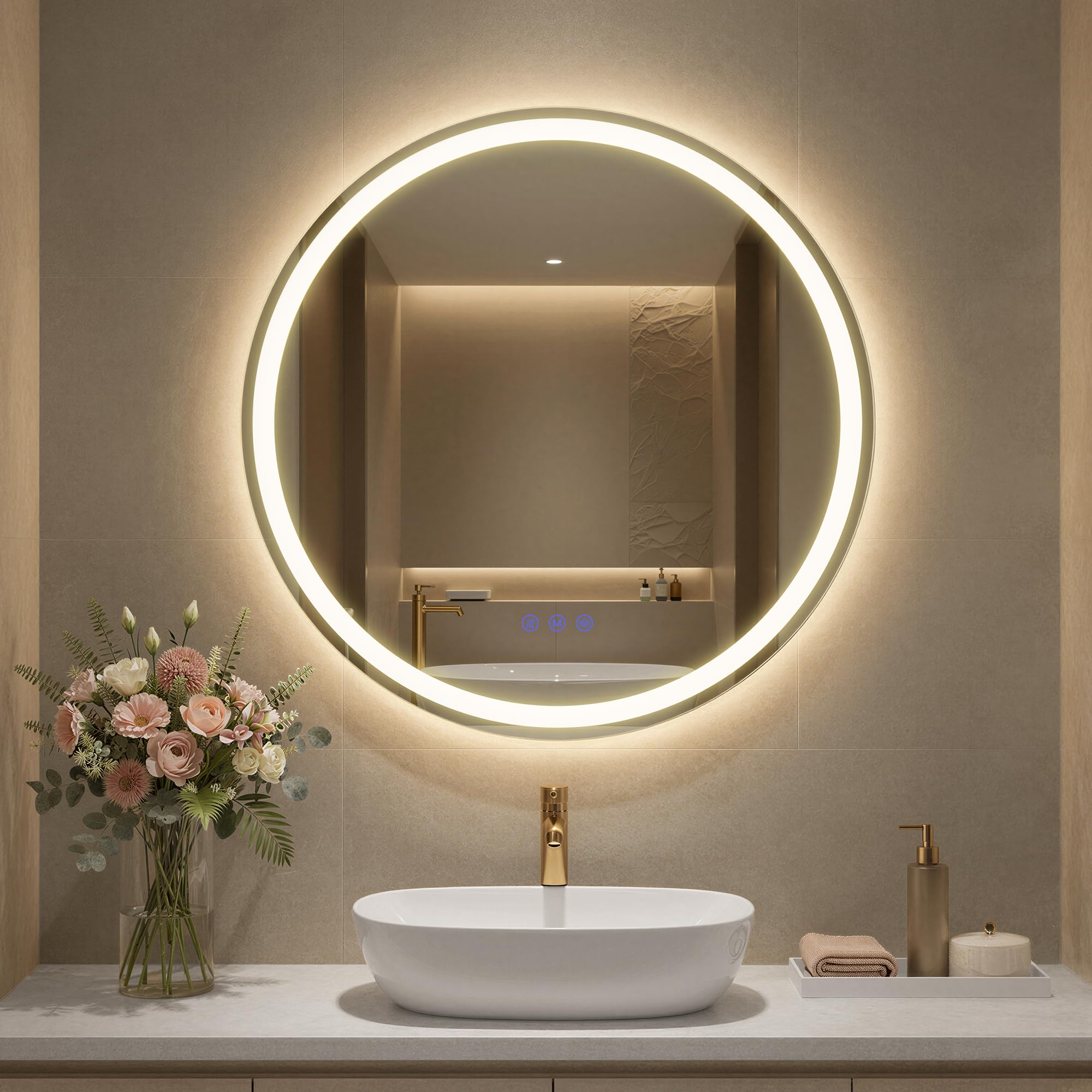 SONGMICS 61 x 61 cm Bathroom Mirror with LED Lights, Anti-Fog Function