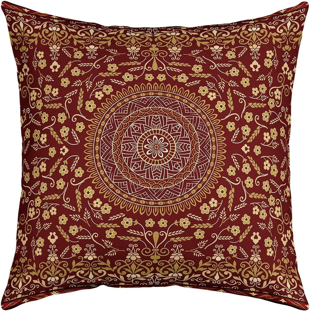 Erosebridal Pack of 4 Retro Floral Throw Pillow Covers 20x20 Tribal Exotic Pillow Covers Boho Burgundy Fashion Retro Red Yellow Cushion Covers Vintage Bohemian Fashion Cushion Cases for Women Men