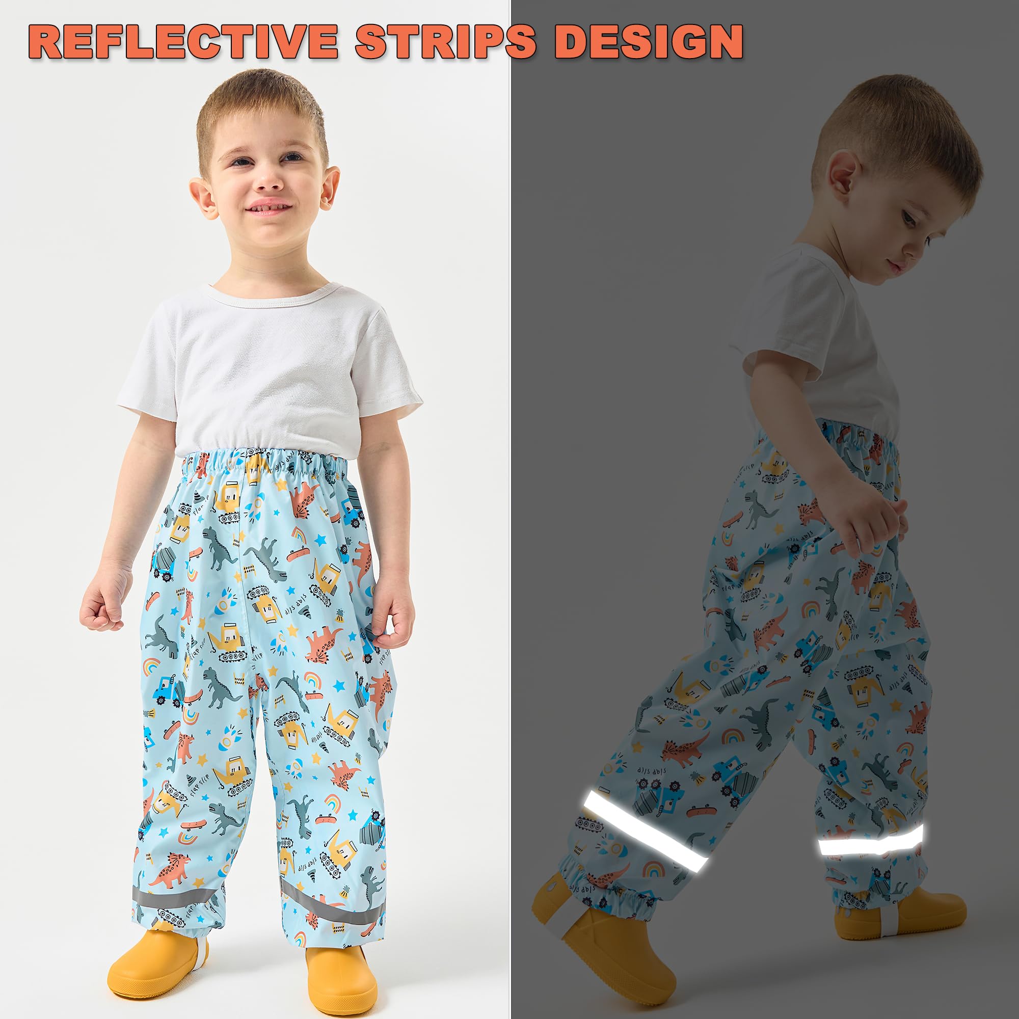 Fewlby Pantalones Impermeables para Niñas Niños Pantalones de Lluvia Mono Impermeable con Tiras Reflectantes Chubasquero Outdoor Traje Impermeable