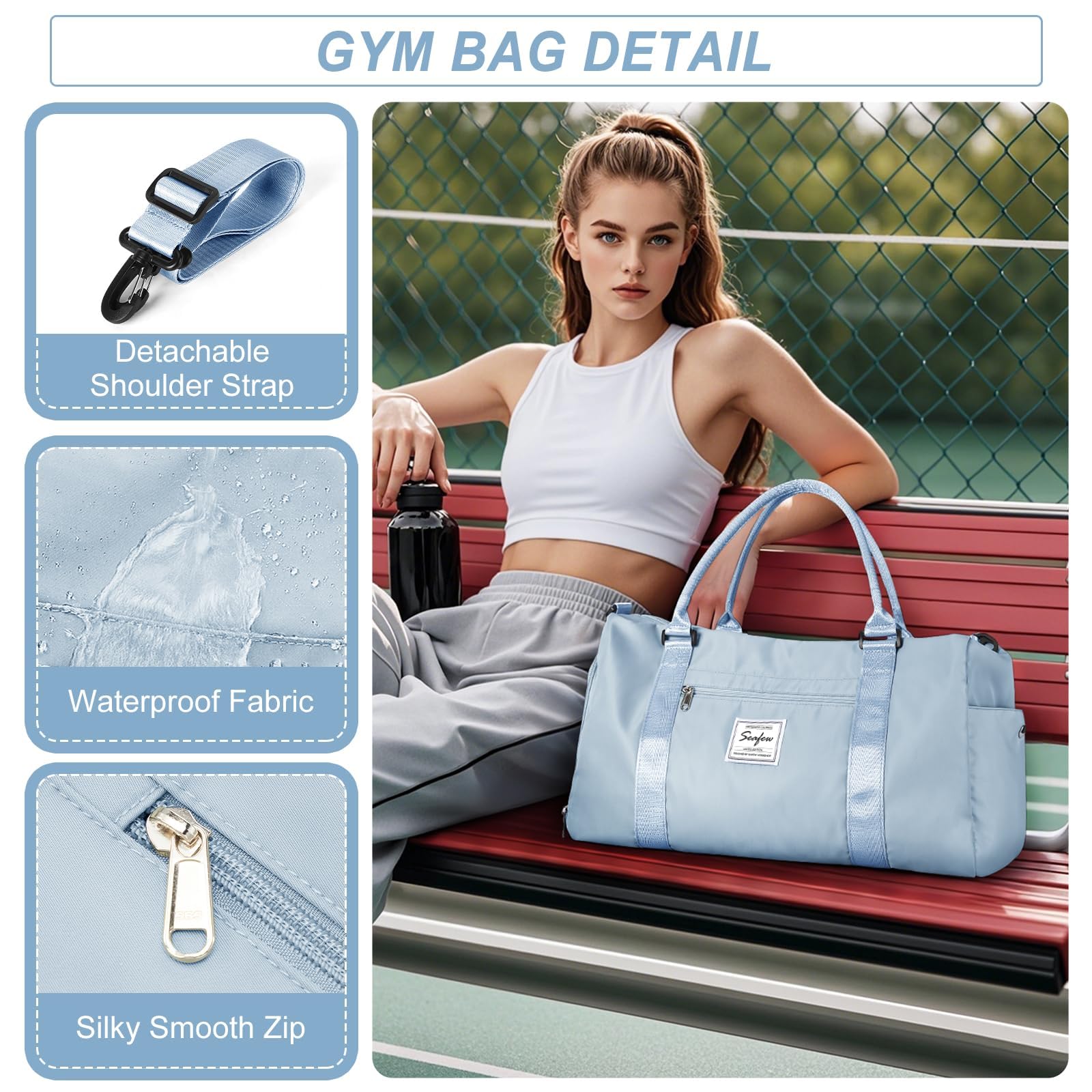 HYC00 Borsone Palestra Donna Uomo Borsa Sportiva con Scomparto Scarpe Borsone da Viaggio Sports Gym Bag Grande Borse da Palestra Piscina Donna Fitness Weekend Duffel Bag Borsa per Ospedale,H3-Azzurro