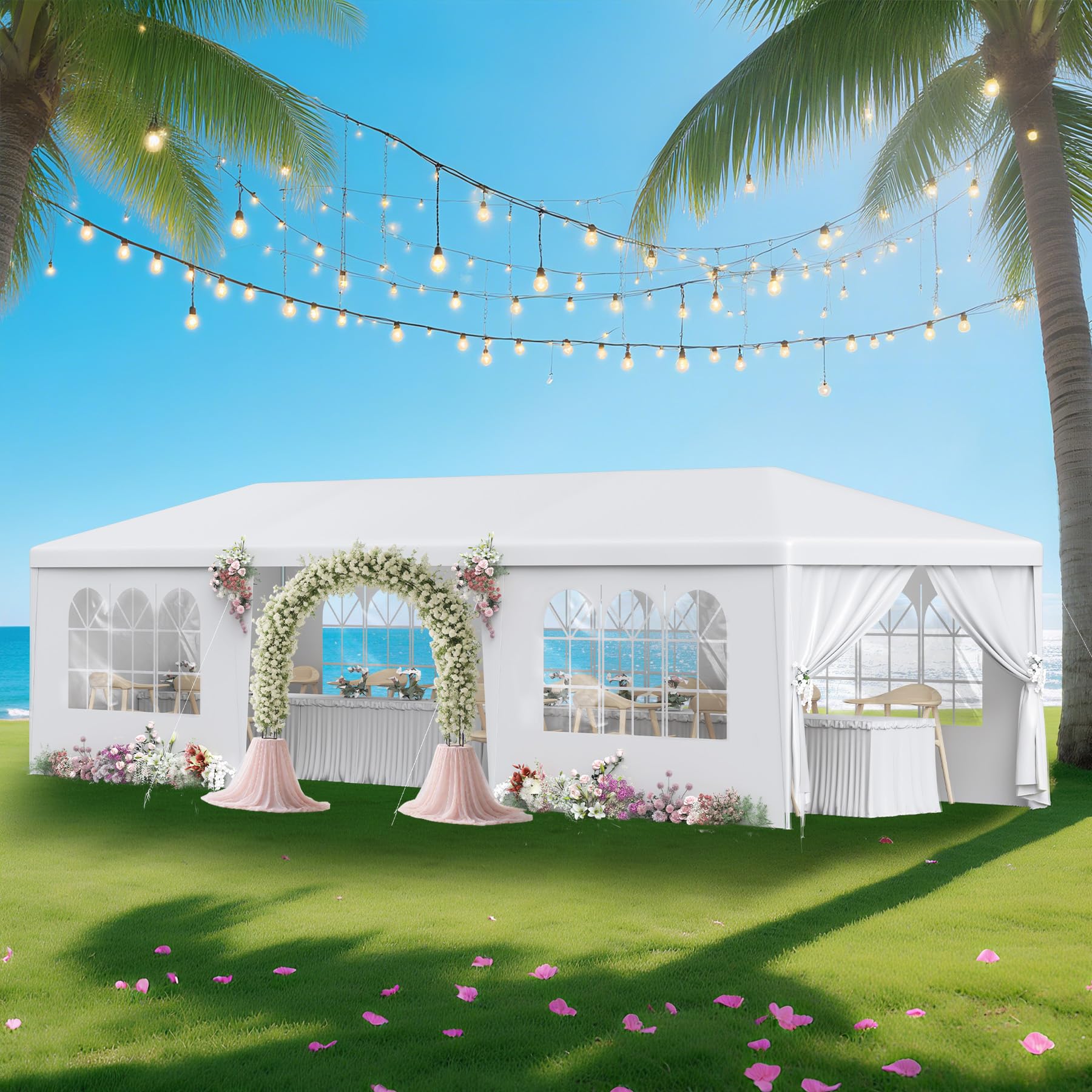 2025 Upgrade 10x30 Party Tent, Outdoor Large Tents for Parties, Wedding, Event, White Canopy Tent with 8 Removable Sidewalls, All Steel Frame Gazebo Tents for Backyard, Garden