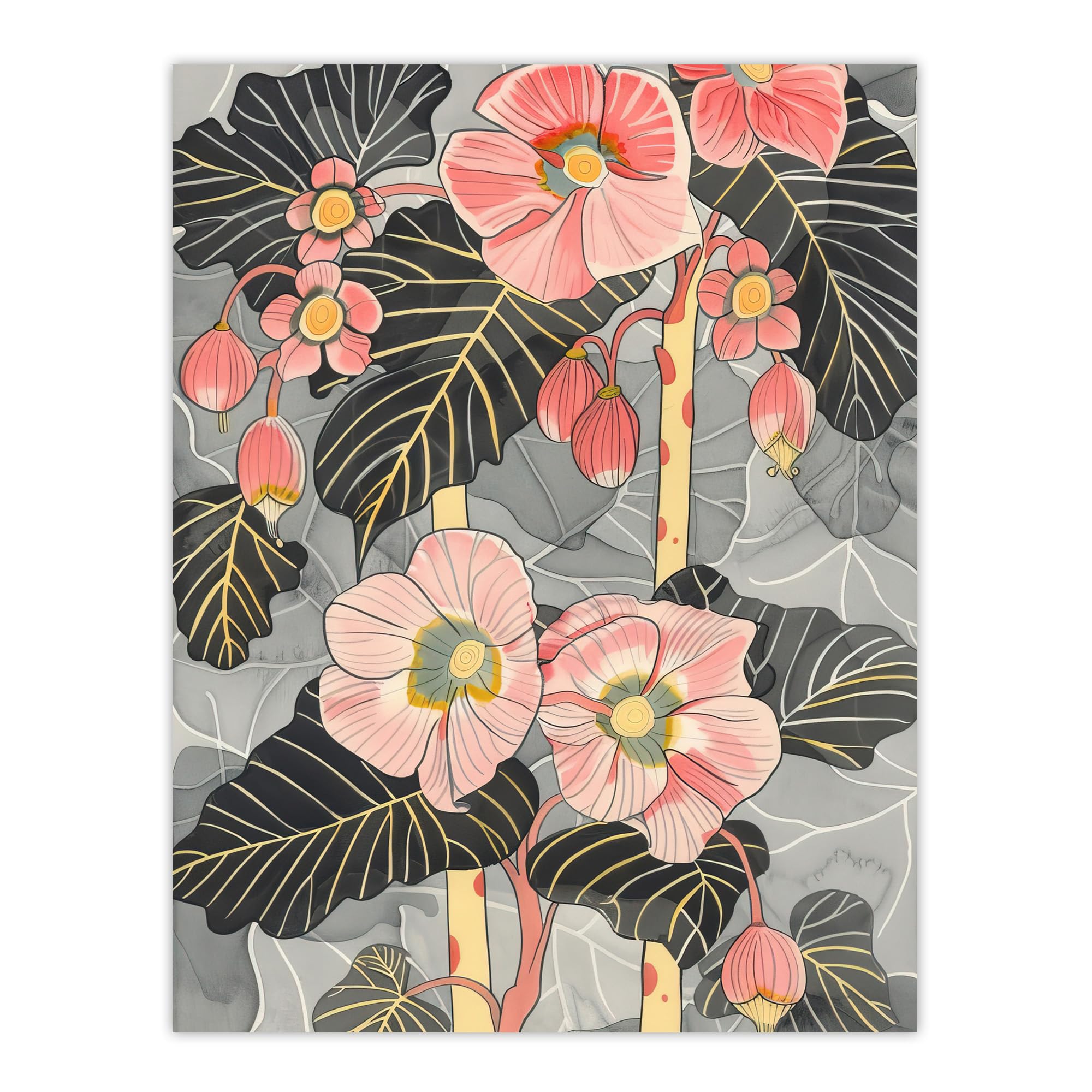 Artery8 Blooming Pink Begonia Flowers Stylised Floral Living Room Large Wall Art Poster Print Thick Paper 18X24 Inch