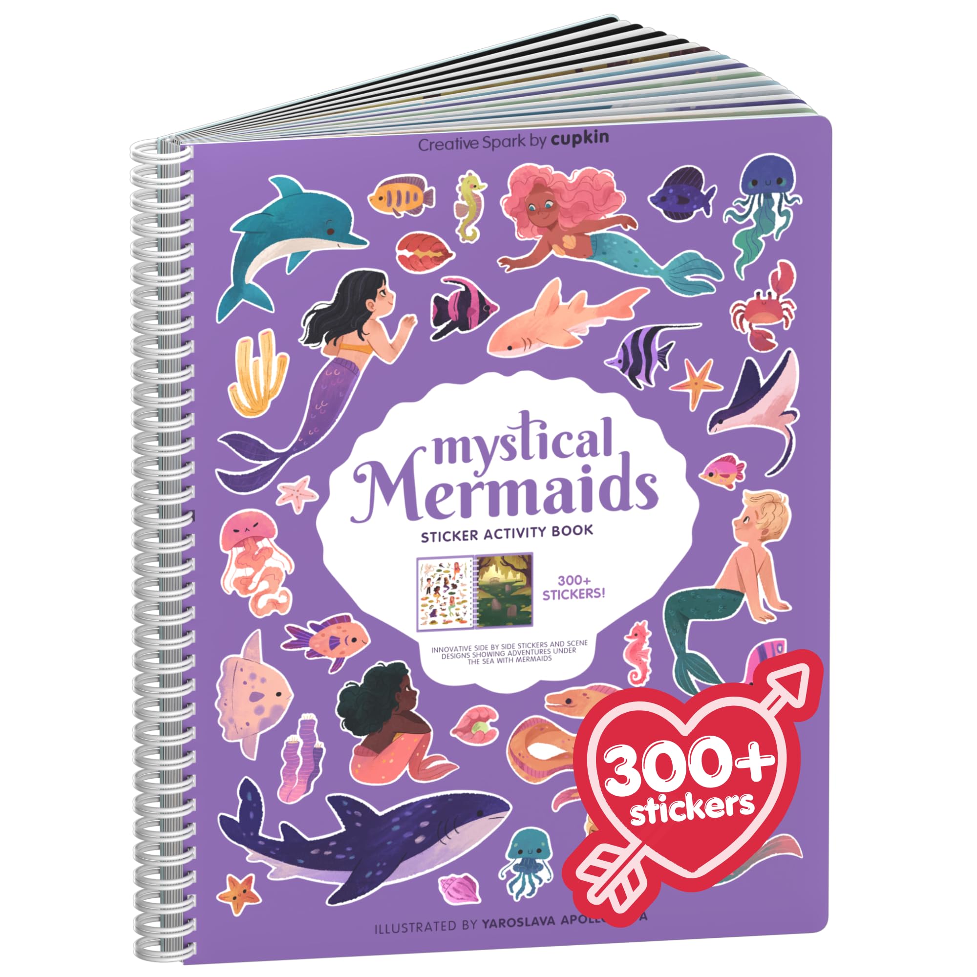 Cupkin Sticker Book & Coloring Activity Collection for Kids Ages 2-8, 300–500+ Stickers, 8–12 Scenes, Toddler Travel Essentials, Fun Crafts & Learning Gifts Animals, Princess, Space & More (Mermaids)