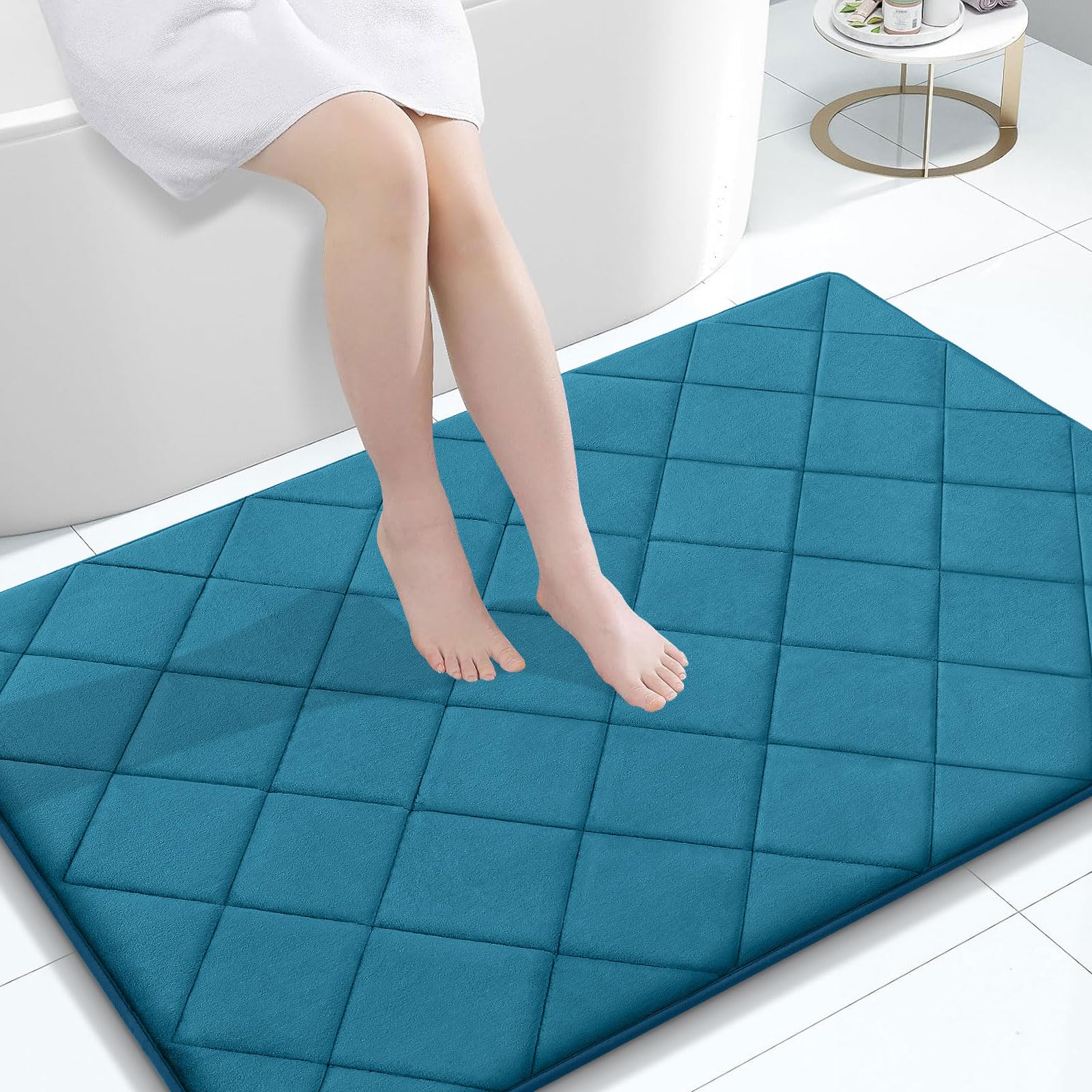 OLANLY Memory Foam Bath Mat 40x32, Ultra Soft and Absorbent Bathroom Rugs, Machine Washable, Comfortable Bath Carpet for Bathroom Floor, Tub and