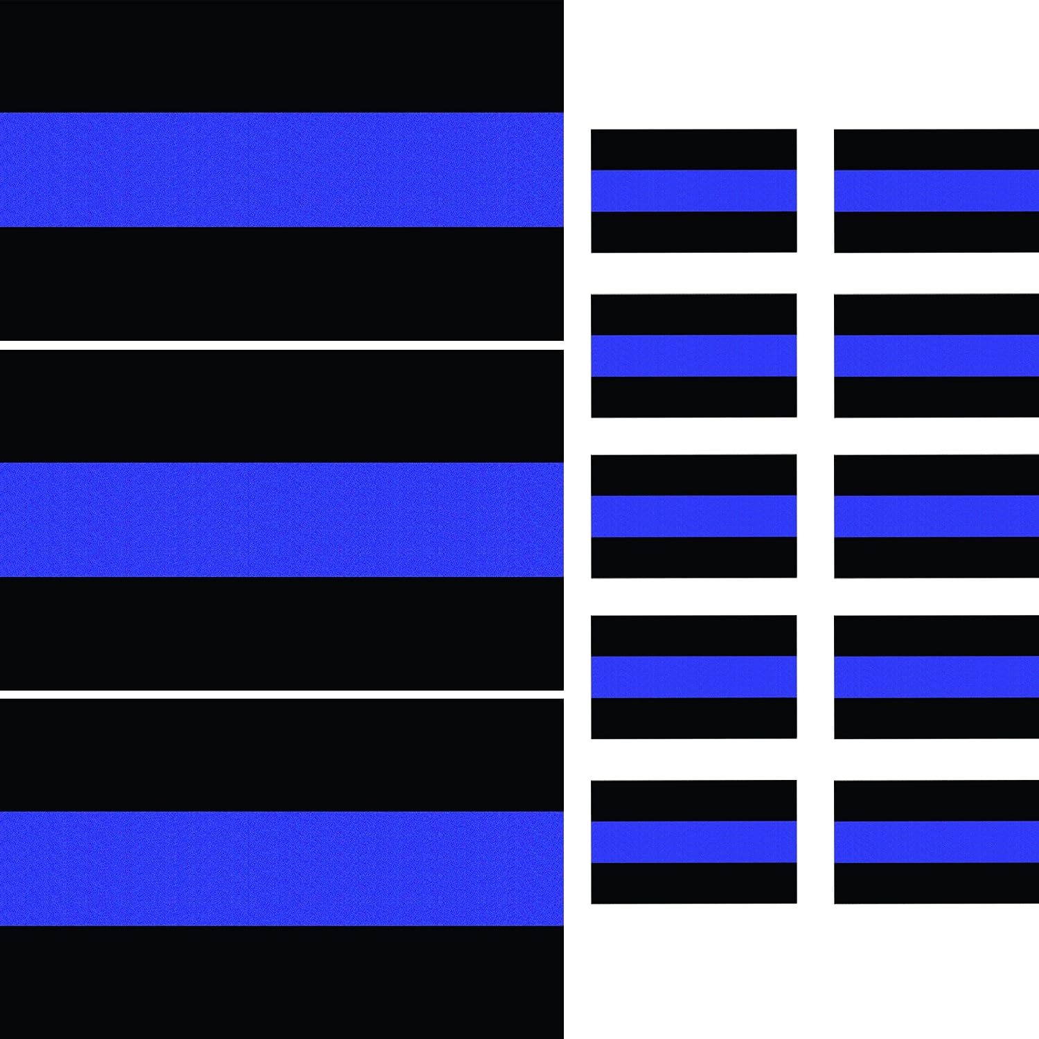 Reflective Thin Blue Line Decals (3 Pack, 5" x 3") & License Plate Stickers (10 Pack, 1.5" x 1") Decals for Cars & Trucks, Honoring Police Law Enforcement