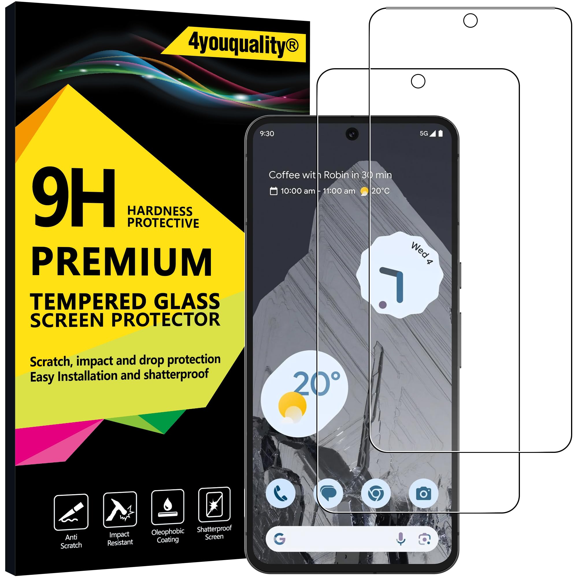 4youquality Screen Protector for Google Pixel 8 Pro (6.7-Inch), Tempered Glass Film, 2-Pack, [LifetimeSupport][Impact-Resistant][Anti-Scratch]