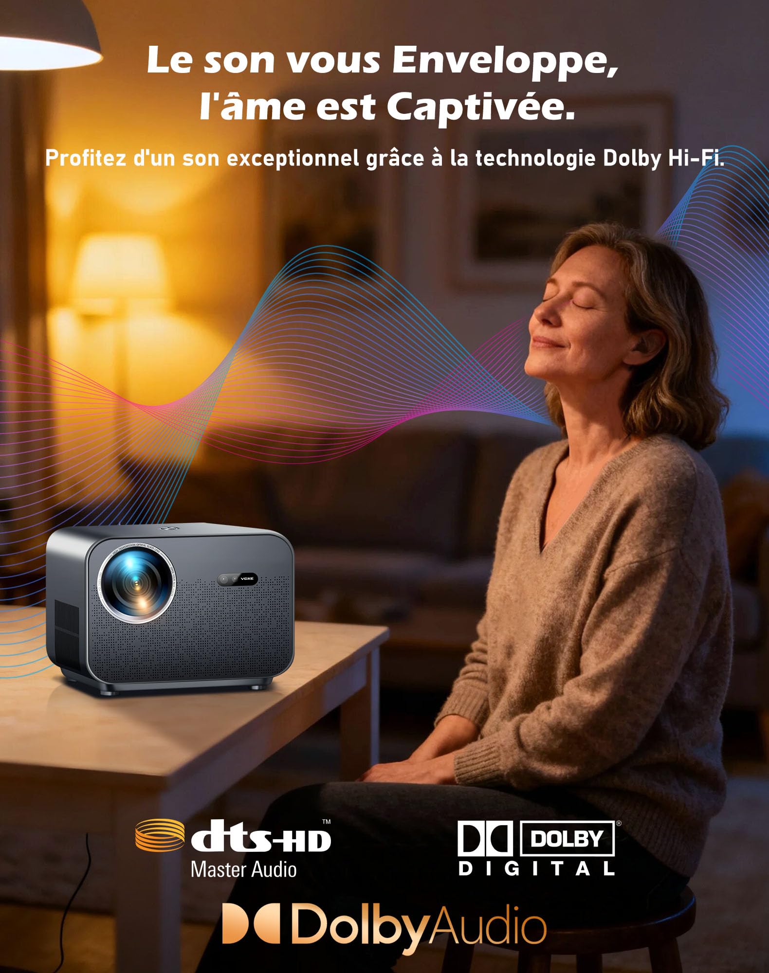 Vidéoprojecteur 4K VGKE, Compatible avec Netflix et Dolby Audio, 1100 ANSI Lumens Natif 1080p WiFi6 Bluetooth Rétroprojecteur pour Smartphone/PC/Console PS5