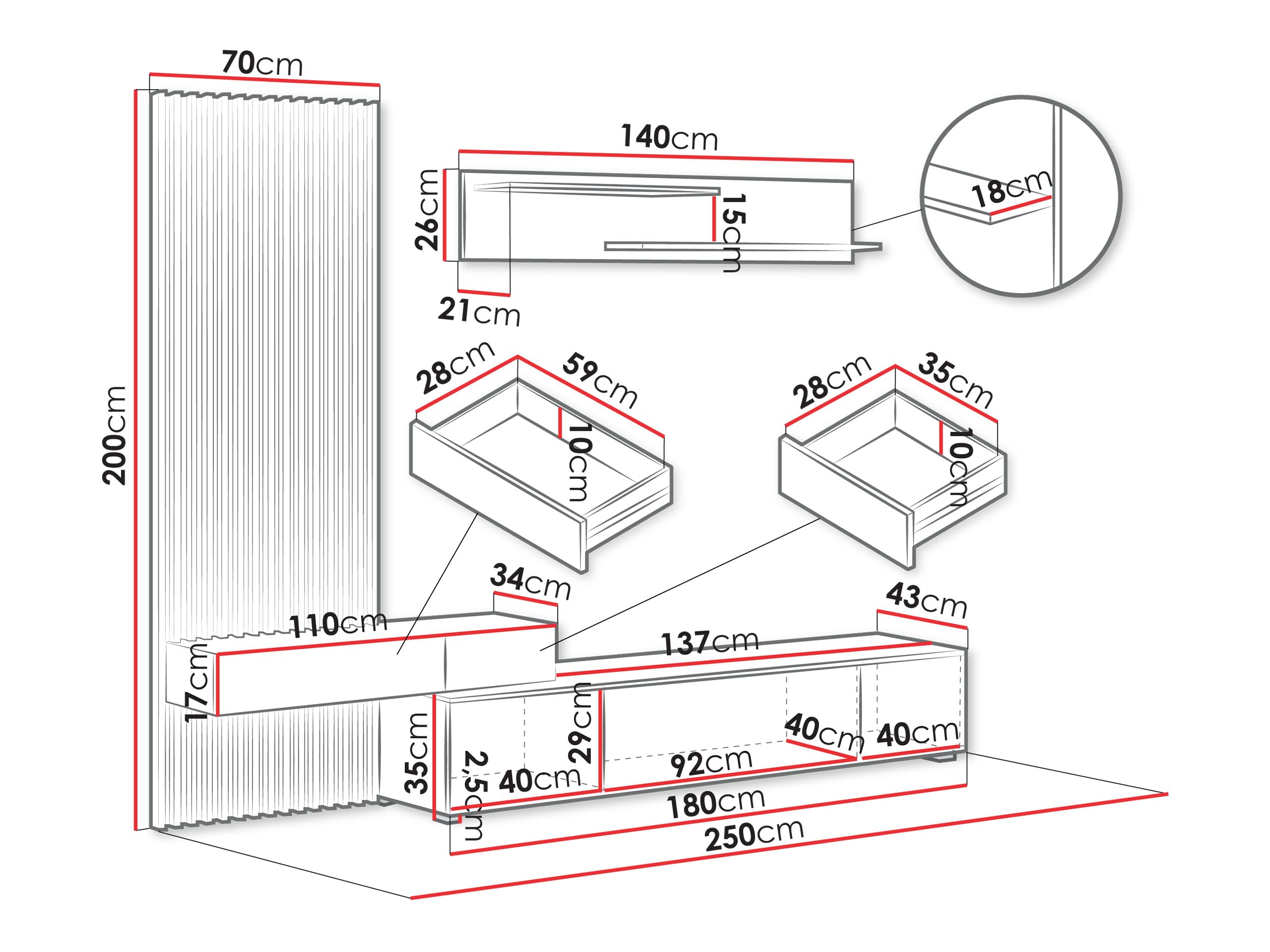 Mirjan24 Wohnwand Rakle Plus, Wohnmöbel, Elegante Wohnzimmer-Set mit dekorative Lamellen, Griffloses Öffnungssystem, Wohnzimmer Kollektion, Stilvolles TV-Lowboard (Schwarz/Artisan Eiche)