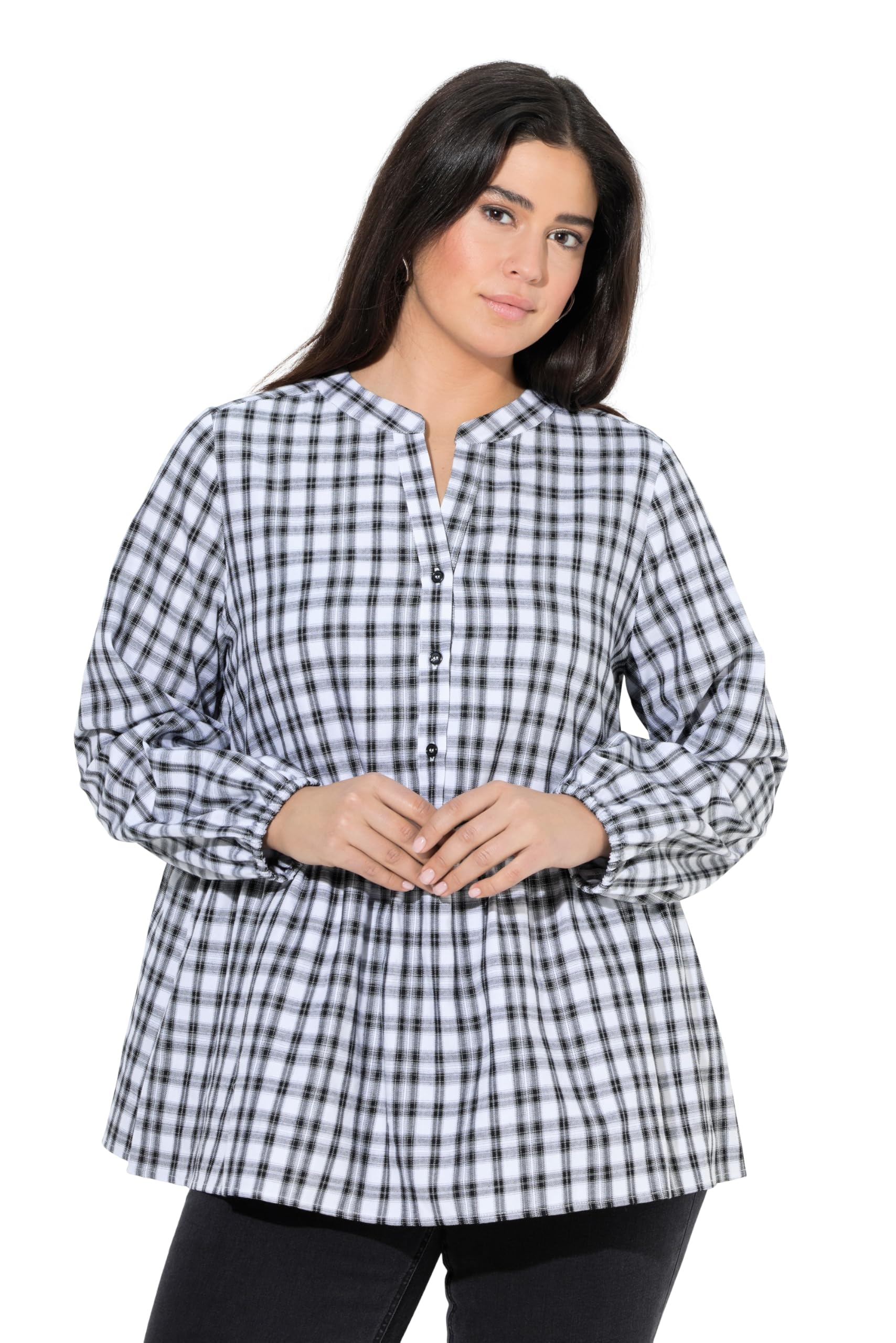 Ulla Popken Women's Blouse with Checked Pattern Blouses, Black, 28 UK/30 UK