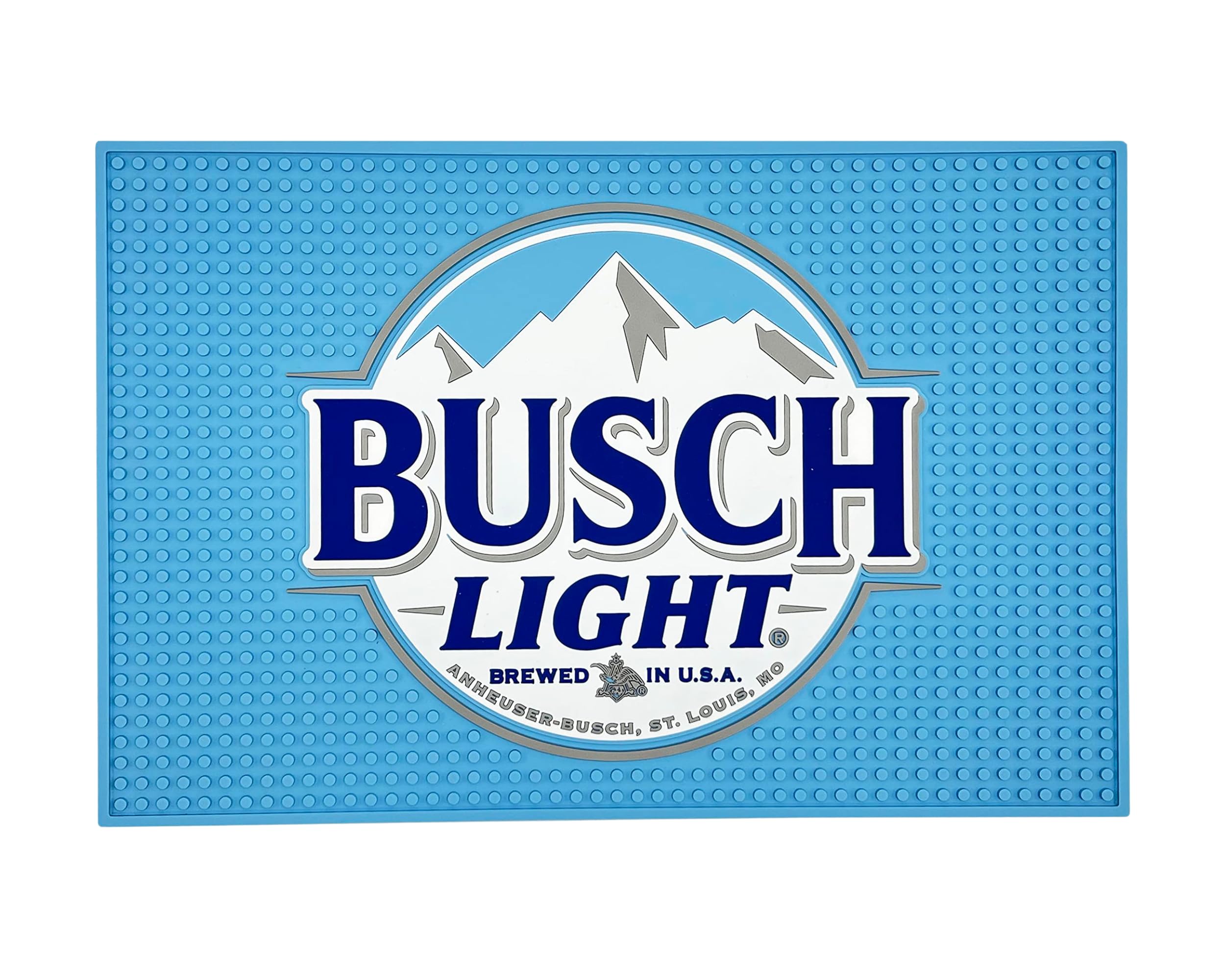 Busch Light Bar Mat - 18x12 inches, Non-Slip Rubber Backing, Perfect for Countertop Home Bar Coffee Maker Pet Bowl Compatible