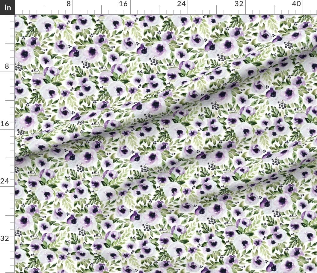 Spoonflower Fabric - Bloom Violet Watercolor Purple Flowers Floral Printed on Petal Signature Cotton Fabric by The Yard - Sewing Quilting Apparel Crafts Decor