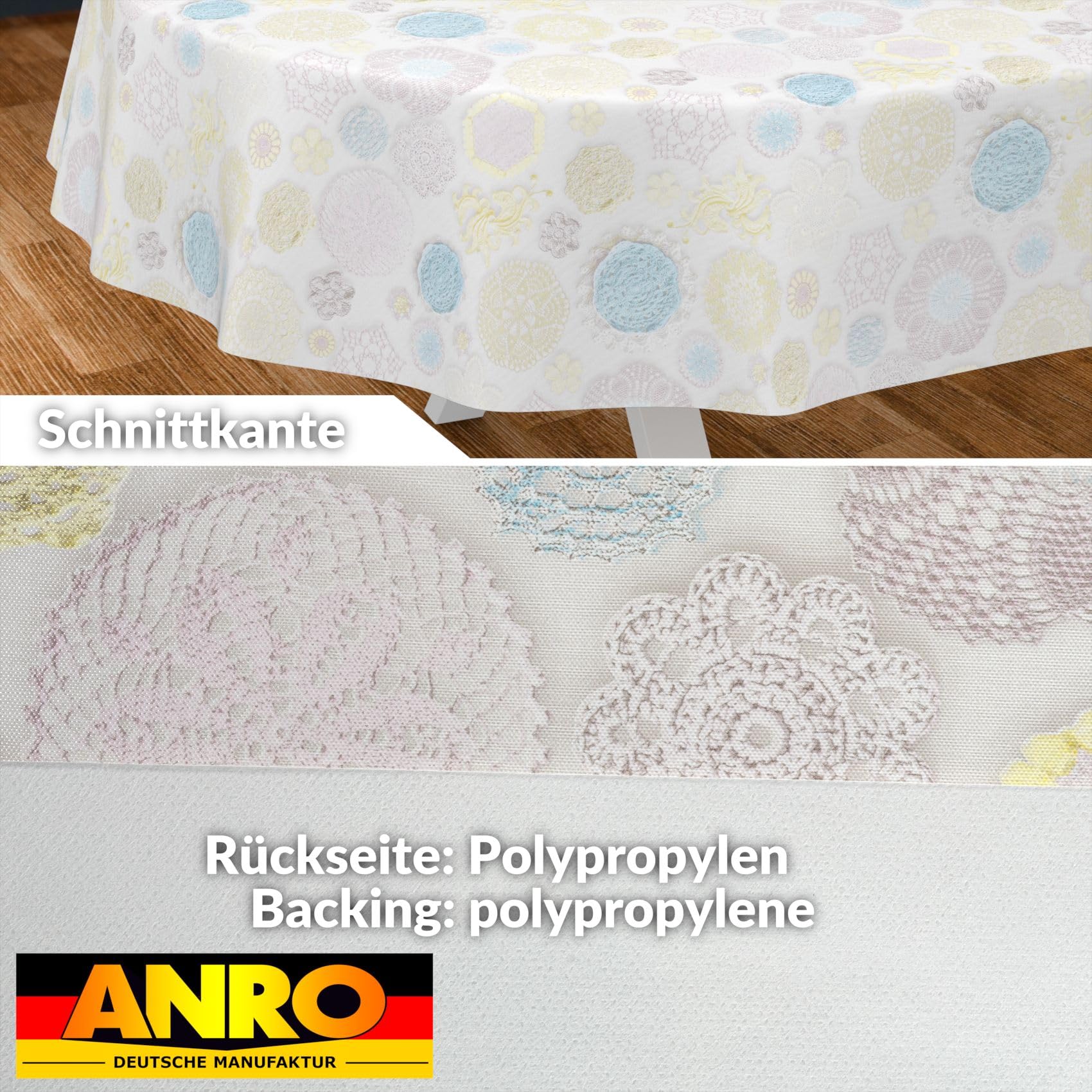 ANRO Oilcloth Tablecloth Washable Oilcloth Garden Tablecloth Outdoor Indoor Oval 220 x 140 cm Cut Edge Lace - Image 2
