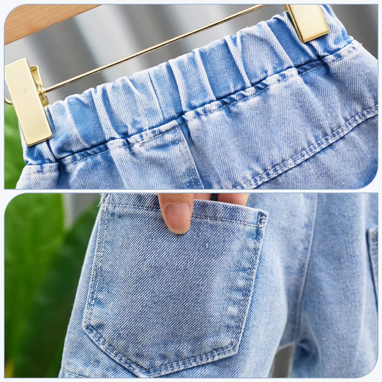 Kinder Mädchen Jeans Shorts Denim Kurze Hosen 2er-Pack Lässige Dünne Shorts für Sommer