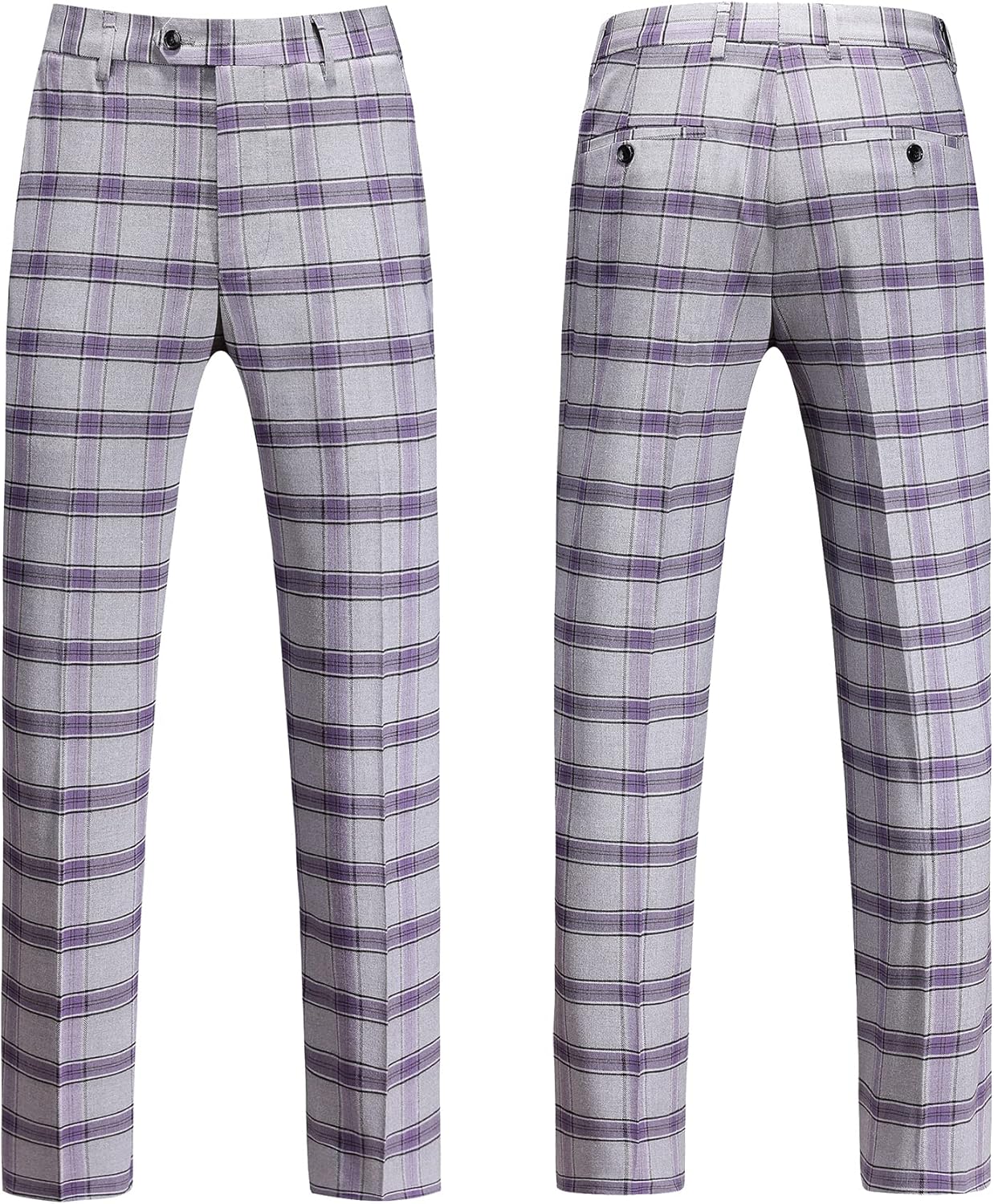 MOGU Mens 3 Piece Slim Fit Plaid Suit Blazer Jacket+Vest+Pants - Image 4