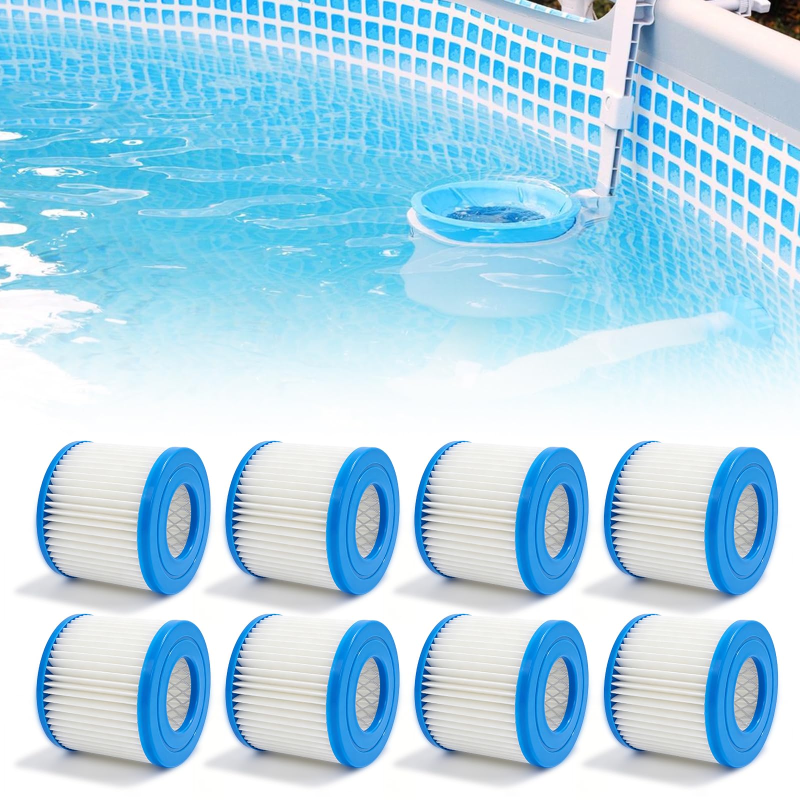 Ensemble de 8 Filtres pour Spas Gonflables, Cartouches Filtrantes 80 x 100 mm pour Filtres Clever Spa, Cartouches Filtrantes pour Piscines Gonflables, Spas