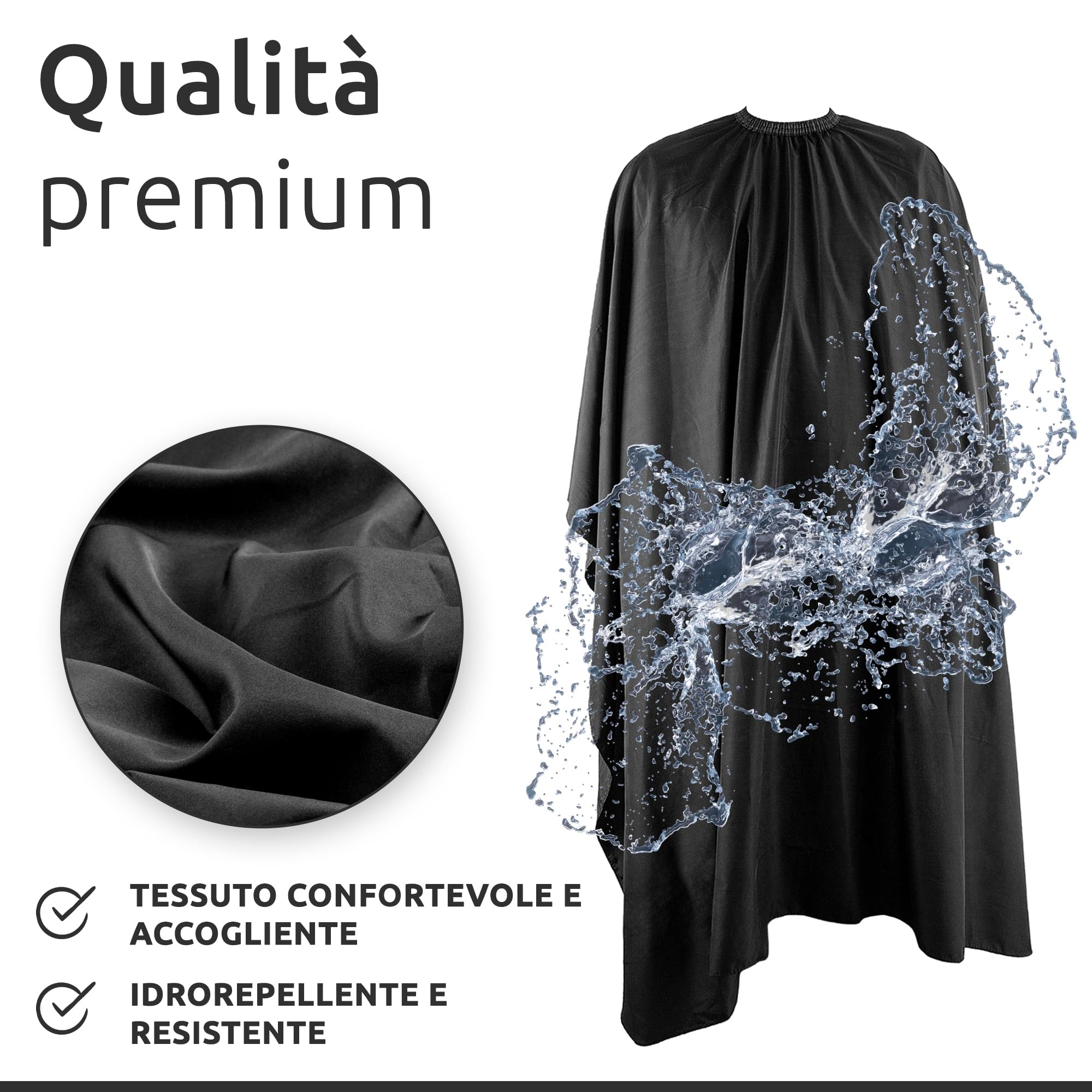 ECENCE Mantella Parrucchieri con chiusura a gancio Nero, 150x120cm, Mantella Barbiere Mantella Taglio Capelli professionale, idrorepellente