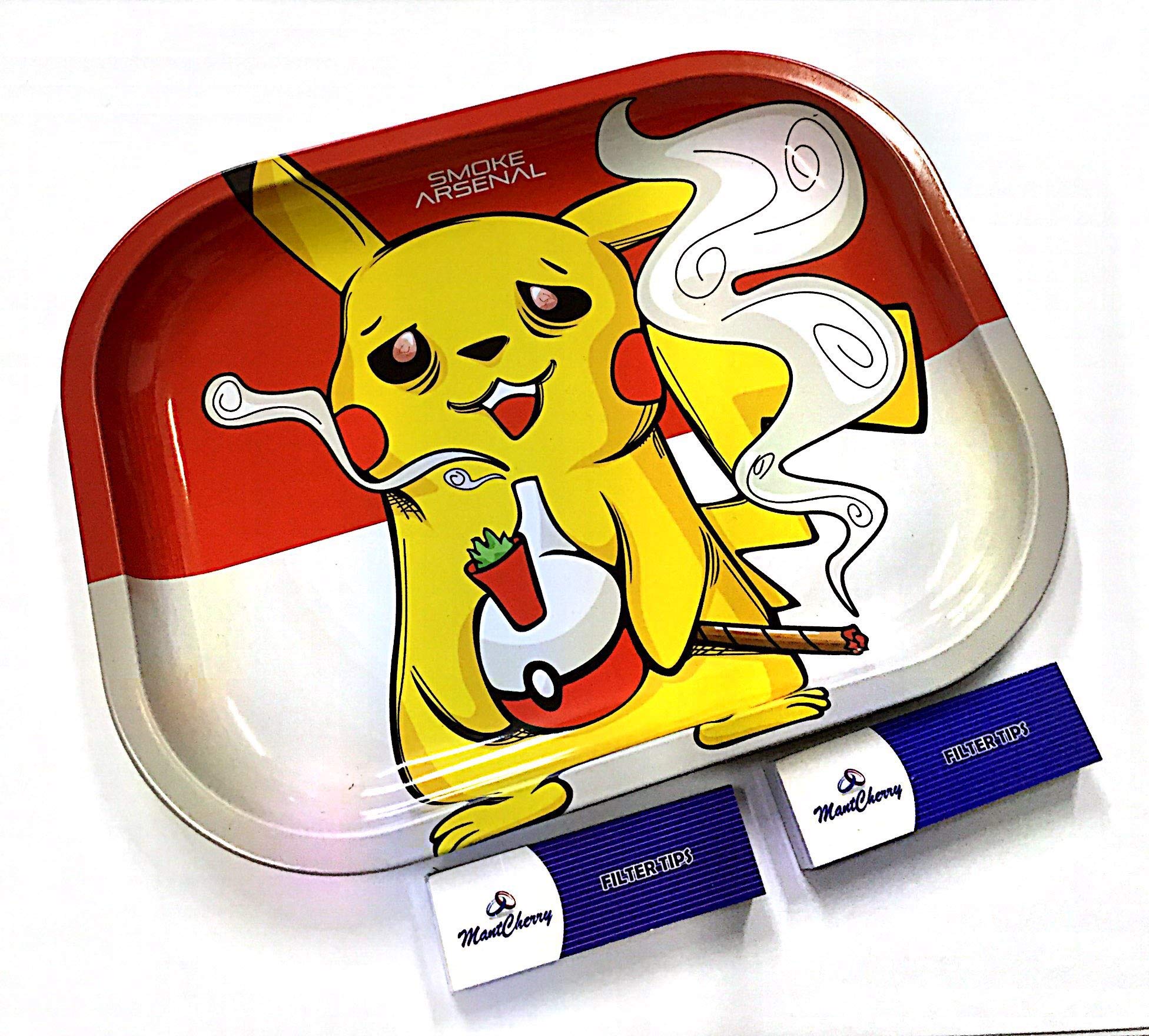 MontCherry Brand Exclusive Tips 2 Packs and Small Smoke Arsenal Rolling Trays in Various Designs Combo Deal by Trendz (Gotta Smoke Em All + 2 MontCherry Tips)