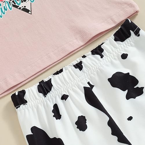 Miniatura 6 de fhutpw Conjunto de camiseta de manga corta con estampado de vaca y pantalones acampanados de dibujos animados para niñas pequeñas