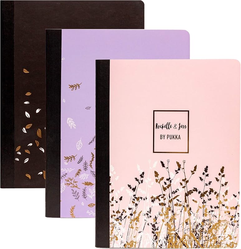 Pukka Pad, Composition Notebooks - 3 Pack of Journals Featuring 140 Pages of College Ruled 80GSM Paper with Sturdy Cover Stock - 9.75 x 7.5in - Rochelle and Jess