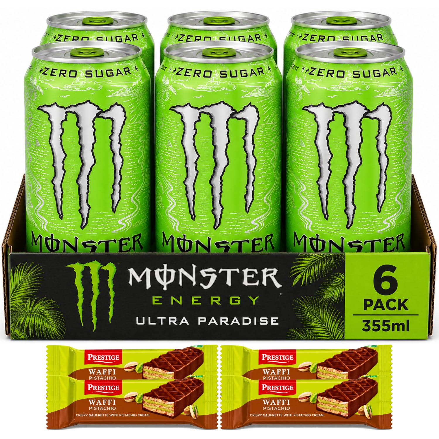 MONSTER ENERGY - Ultra Paradise Zero Sugar Energy Drink (6 x 355ml) By COUGAR | Kiwi Lime & Citrus Flavoured Carbonated Energy Beverage | Refreshing Ready To Drink Cans | FREE 4 Prestige Waffi Pistachio Wafer Bars | Premium Imported Drink Combo – (Imported-VIETNAM)-picture-13