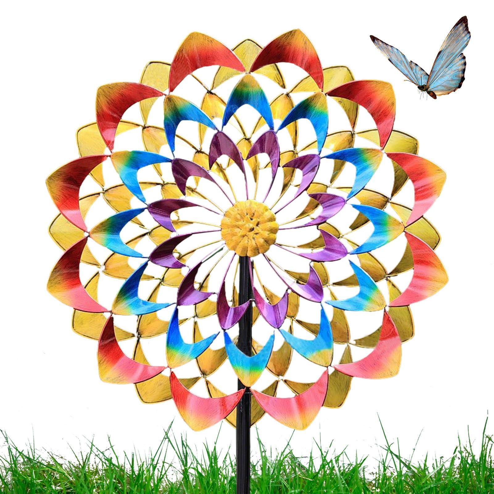 Large Metal Windmill – Colourful Rotating Wind Spinner Sculpture | Colourful Metal Wind Spinner Garden Decoration | 31 cm / 12.2 cm