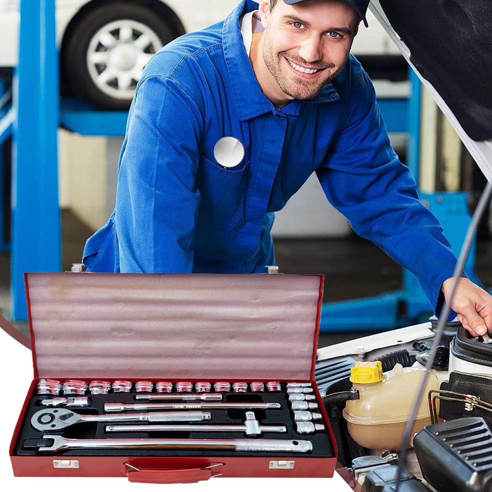 Kit Strumenti per Auto Kit Utensili 24 Pezzi Per Autoveicoli | Chiave Portatile Pesante Per Strada Moto Campeggio Viaggio Pneumatici