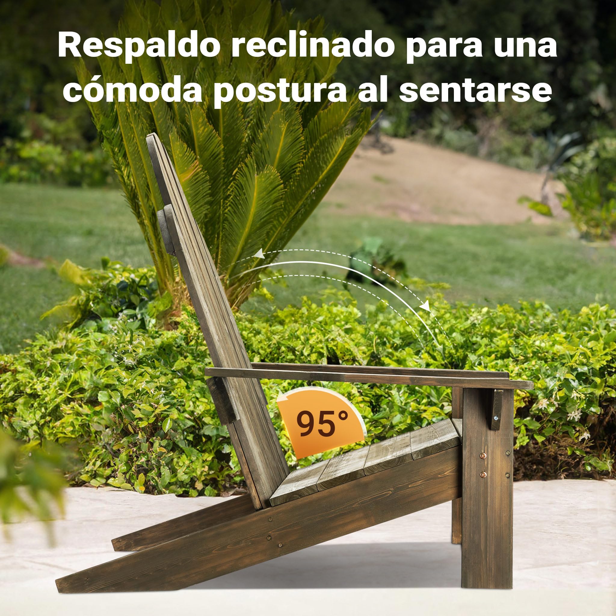 WilTec Silla de jardín Adirondack de Madera Maciza 89 x 72 x 92,5 cm - para Exterior, jardín - hasta 160 kg - ergonómica - de Pino - Muebles ajardinados macizos atemporales